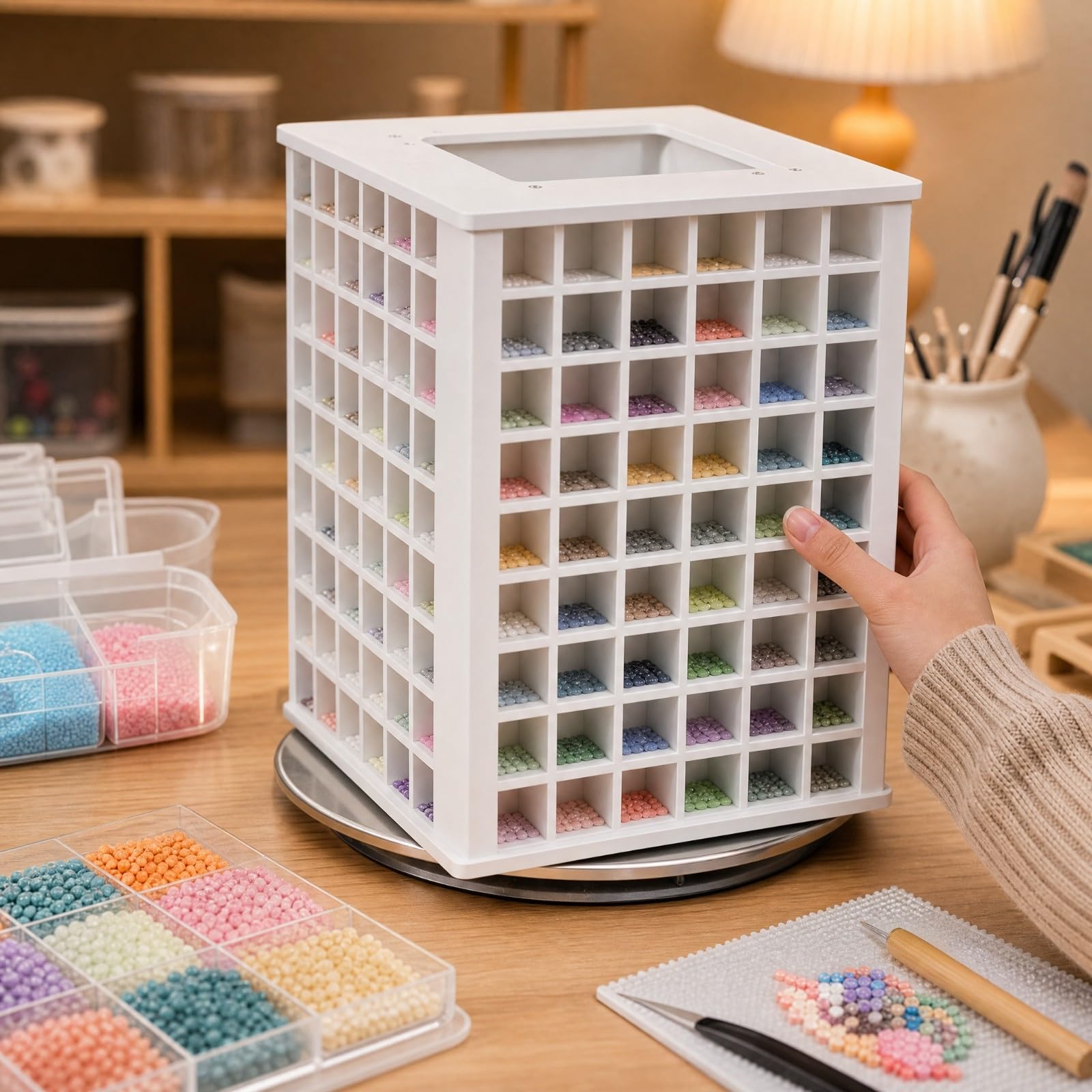 F Fityle Torre Organizadora con Base Giratoria Estable Organizador Giratorio Escritorio para, Aficionados Al Nail Art, PP Cuadrado