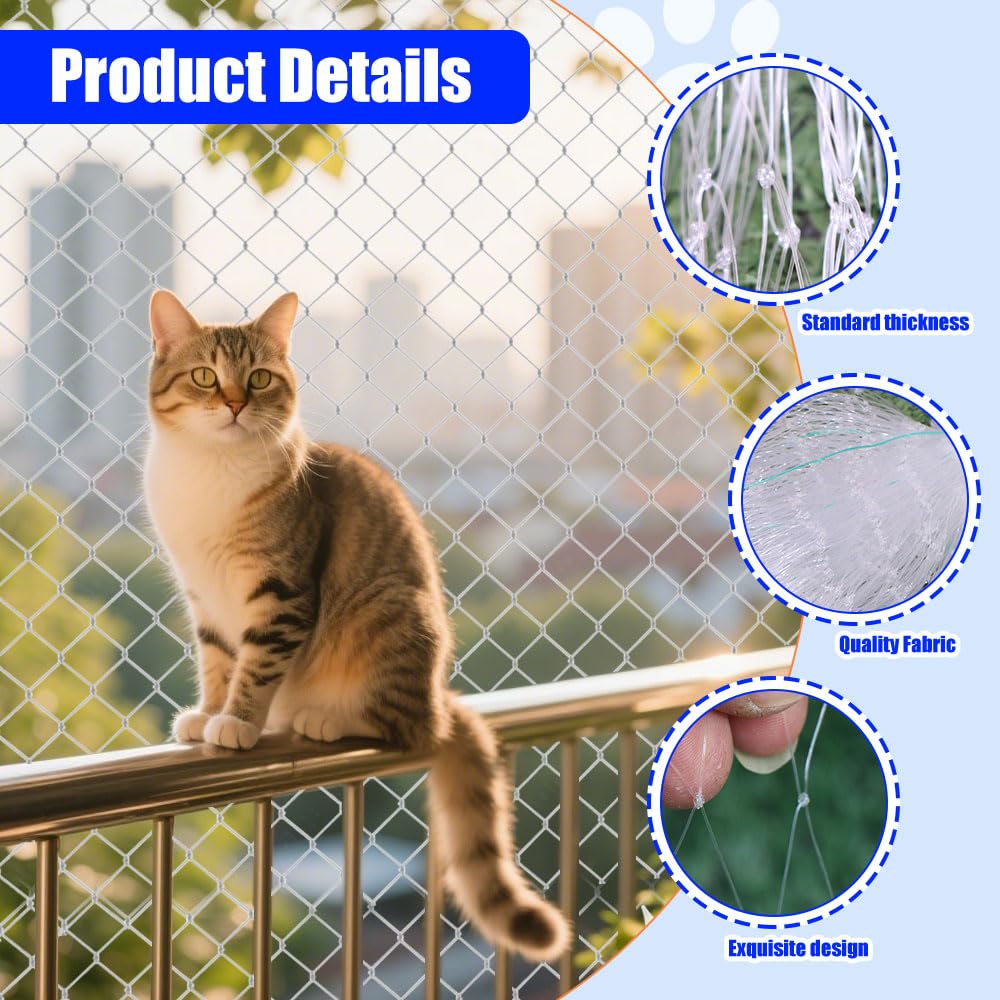 Rete Per Gatti Da Balcone Golgner 10x3 M – Rinforzata In Nylon, Maglie 2,5 Cm, Con Ganci E Fascette, Trasparente, Resistente A Strappi E Morsi