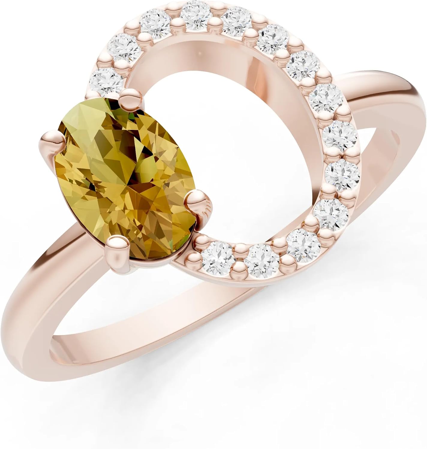 PEORA Oval Cut Citrine Classic Band Available in Solid 10K, 14K or 18K Ring – White, Yellow or Rose Gold