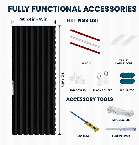 Miniatura 4 de AJAZZ - Cortinas 100% opacas para puertas correderas, puertas de acordeón, cortina magnética para dormitorio, sala de estar, riel incluido (1 panel,