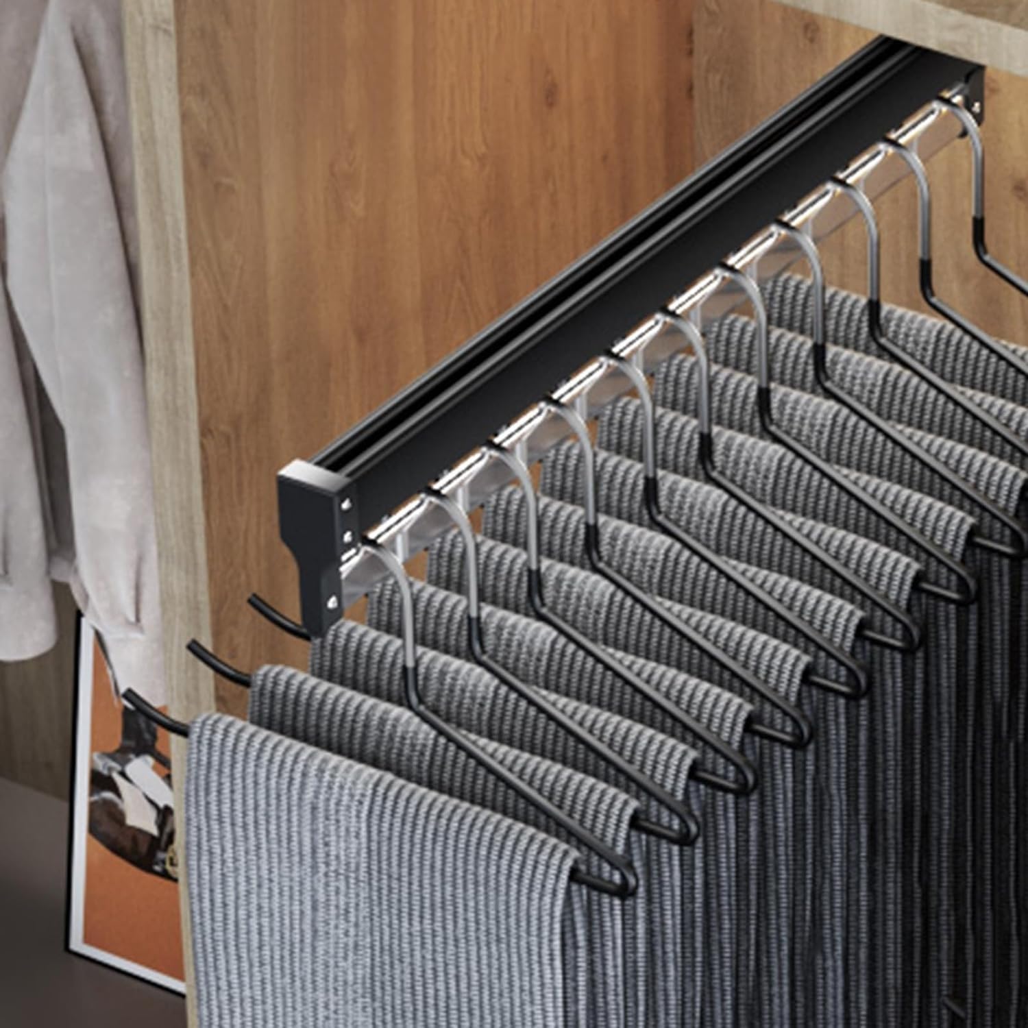 Rack de pantalons rétractables 450mm en acier robuste pour dressing - 8