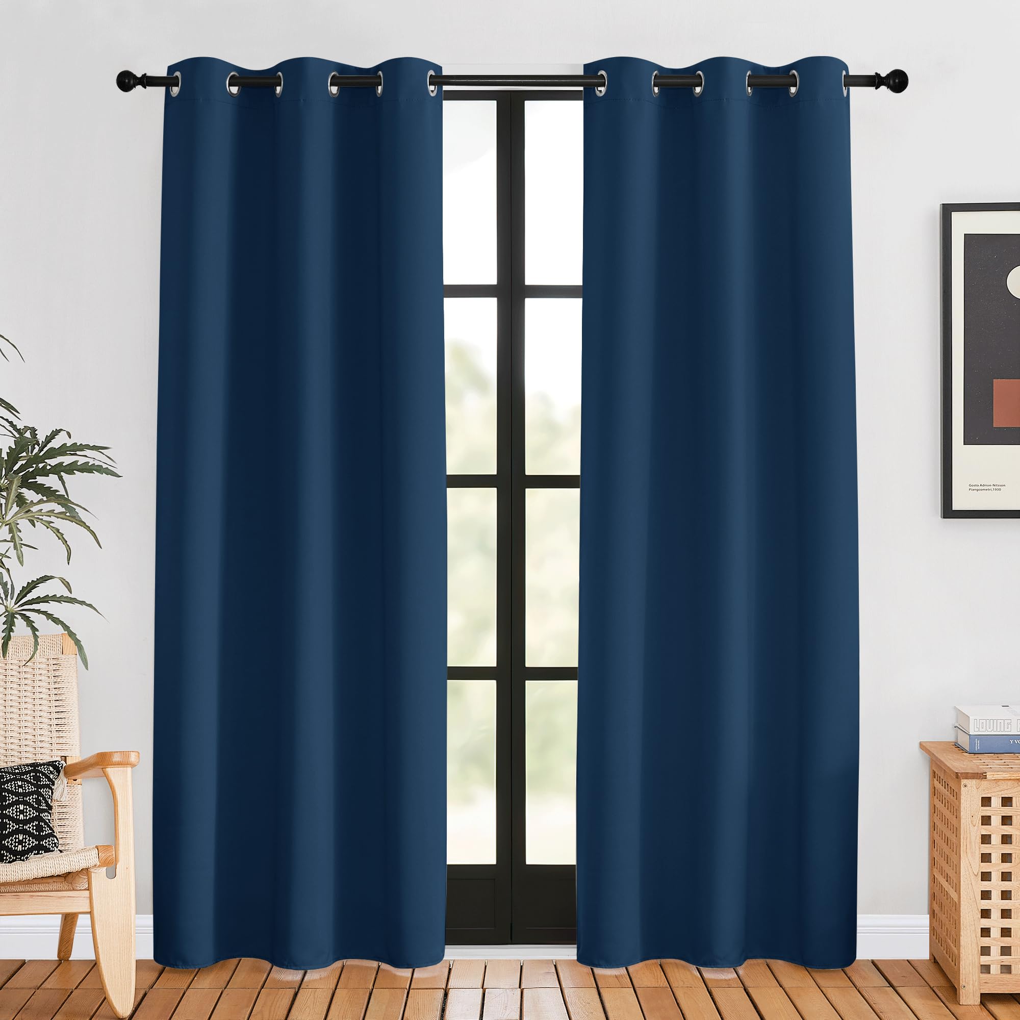 NICETOWN Blackout Curtains for Bedroom, Moroccan Blue, 42 W by 80 L, Set of 2, Thermal Insulated Curtains &amp; Drapes with Grommet Top for Living Room, Privacy Window Treatment Draperies