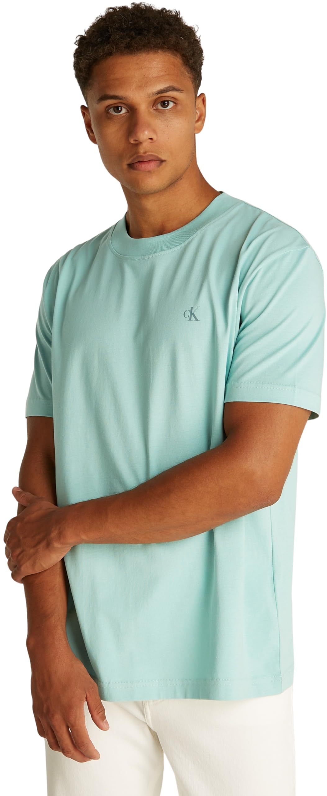 Calvin Klein Herren T-Shirt Kurzarm Painted Tee mit Rundhalsausschnitt, Blau (Fresh Mint), XXS