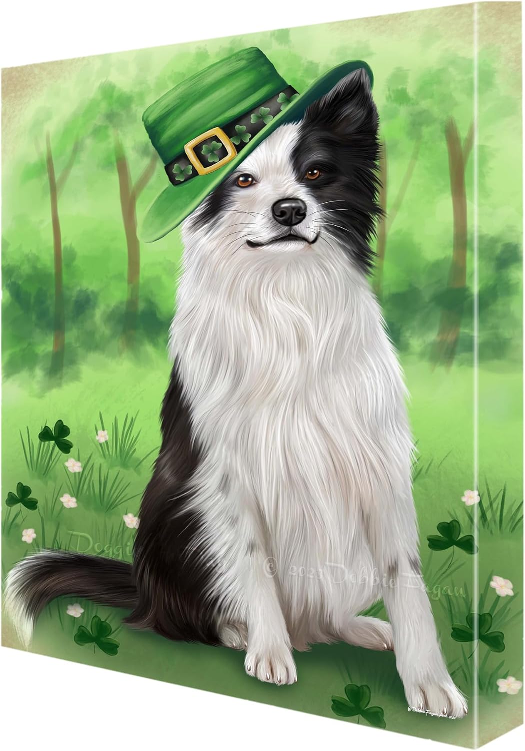 St. Patricks Day with Border Collie Dogs Canvas Wall Art - Premium Quality Ready to Hang Room Decor - Flat Rolled 11" x 14"