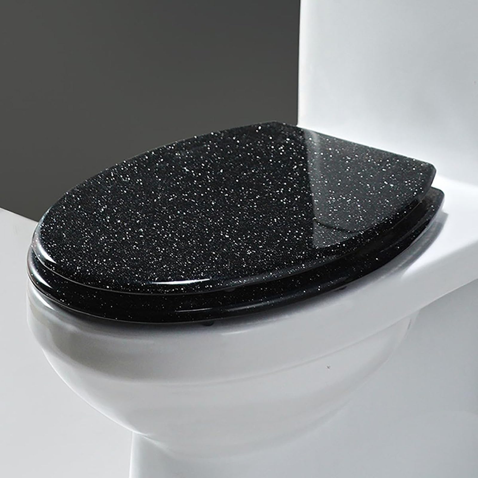 Dxpsxjl Black Slow Closing Toilet Seat, 36X40cm Cover Cover, Hinge Seat Gold/Pink/Silver, Adjustable, Lightweight, Durable, Portable, User-Friendly, Compact, Resin, Close, Sparkly, 36X42cm, Thick