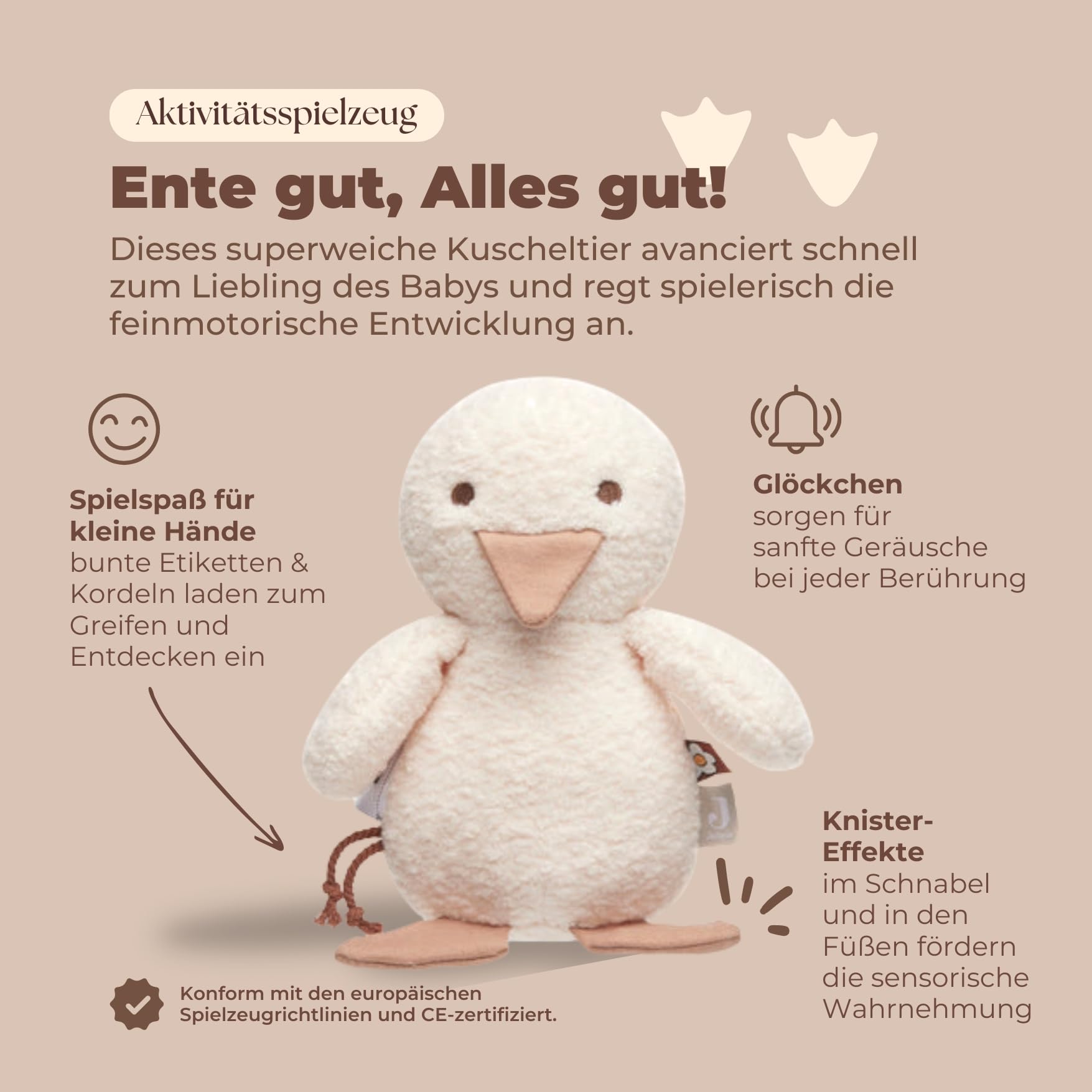 Baby Geschenkkorb zur Geburt – Windeltorte neutral mit Kuscheltier Ente, Spucktuch & Karte, Baby Willkommensgeschenk Junge & Mädchen, Handmade Erstausstattung Set & Wickeltisch Organizer