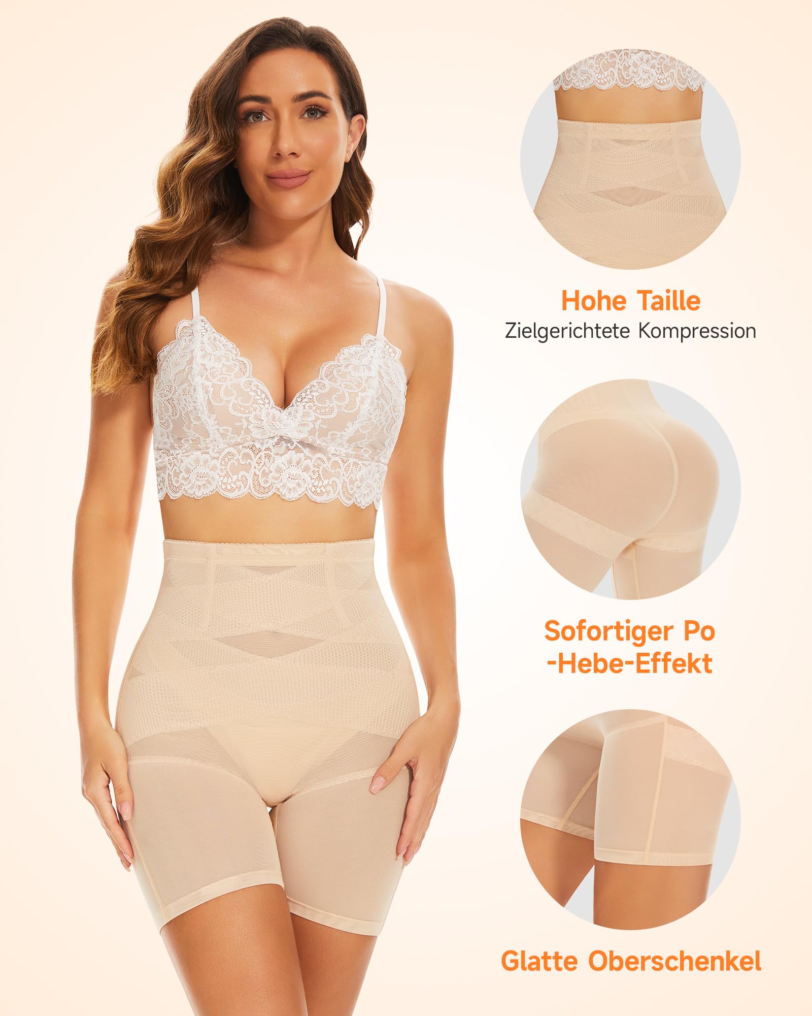 YADIFEN Culotte gainante pour femme - Taille haute - Avec jambes, beige, S | Sous-vêtement gainant pour le ventre