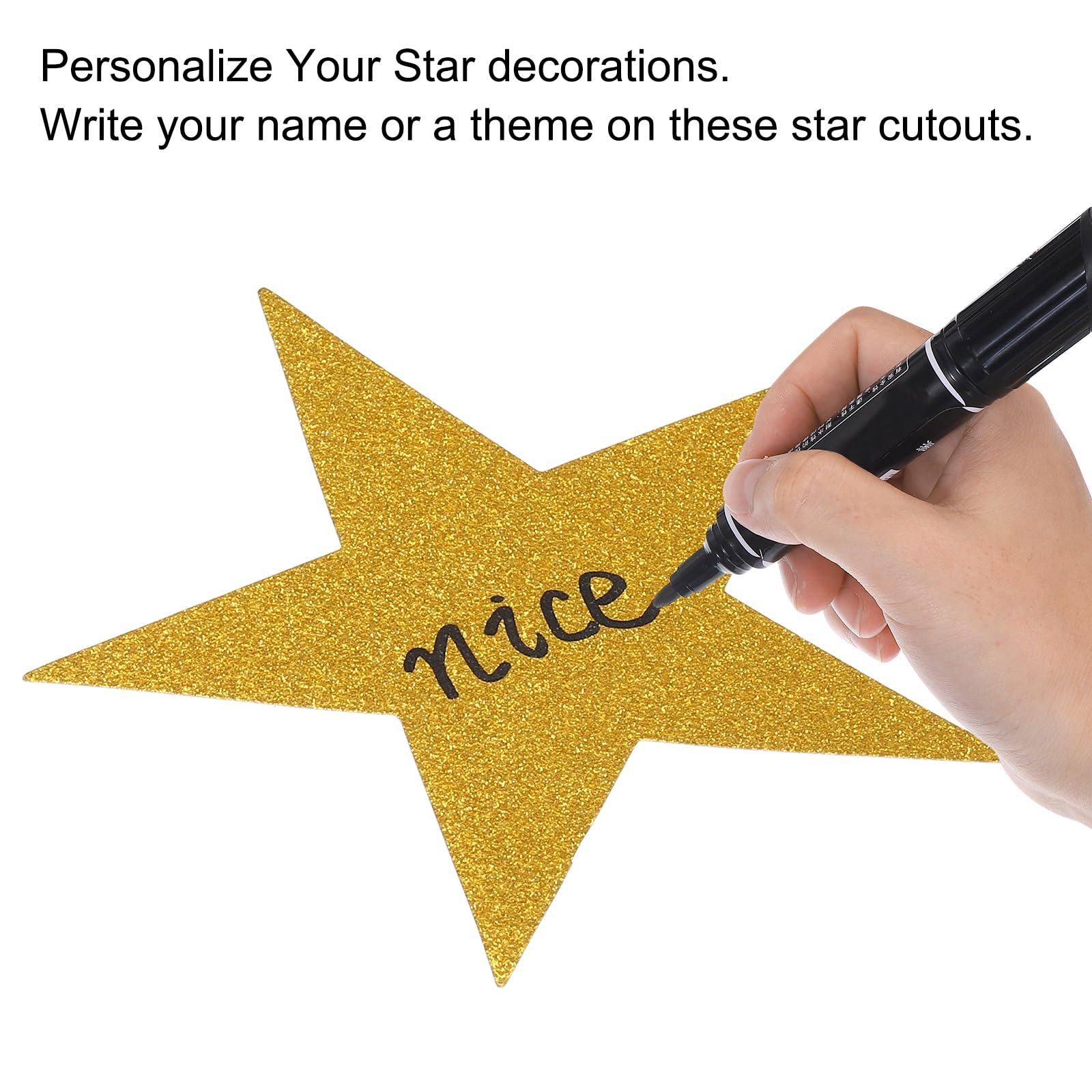 QUARKZMAN 36Pcs Doré Pailleté Étoiles Découpées en Papier Imprimé Double, Décoration en Carton pour Mur de Salle de Classe, Fête, Soirée Cinéma, Fournitures de Fête, 6 Pouce