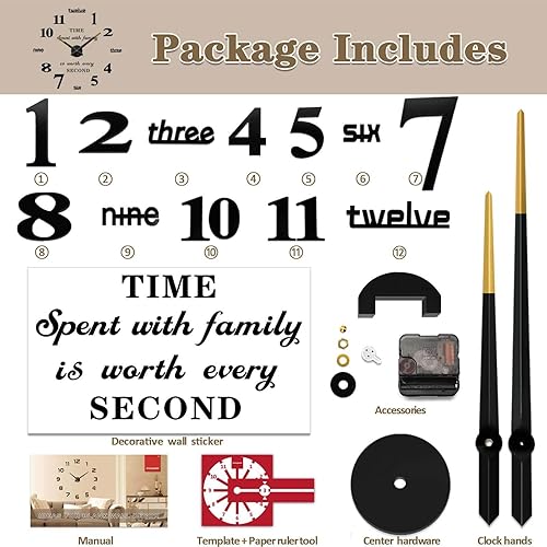 Miniatura 5 de VANGOLD Reloj de pared DIY sin marco, espejo 3D, gran silencio, calcomanías de pared para sala de estar, dormitorio, decoración del hogar