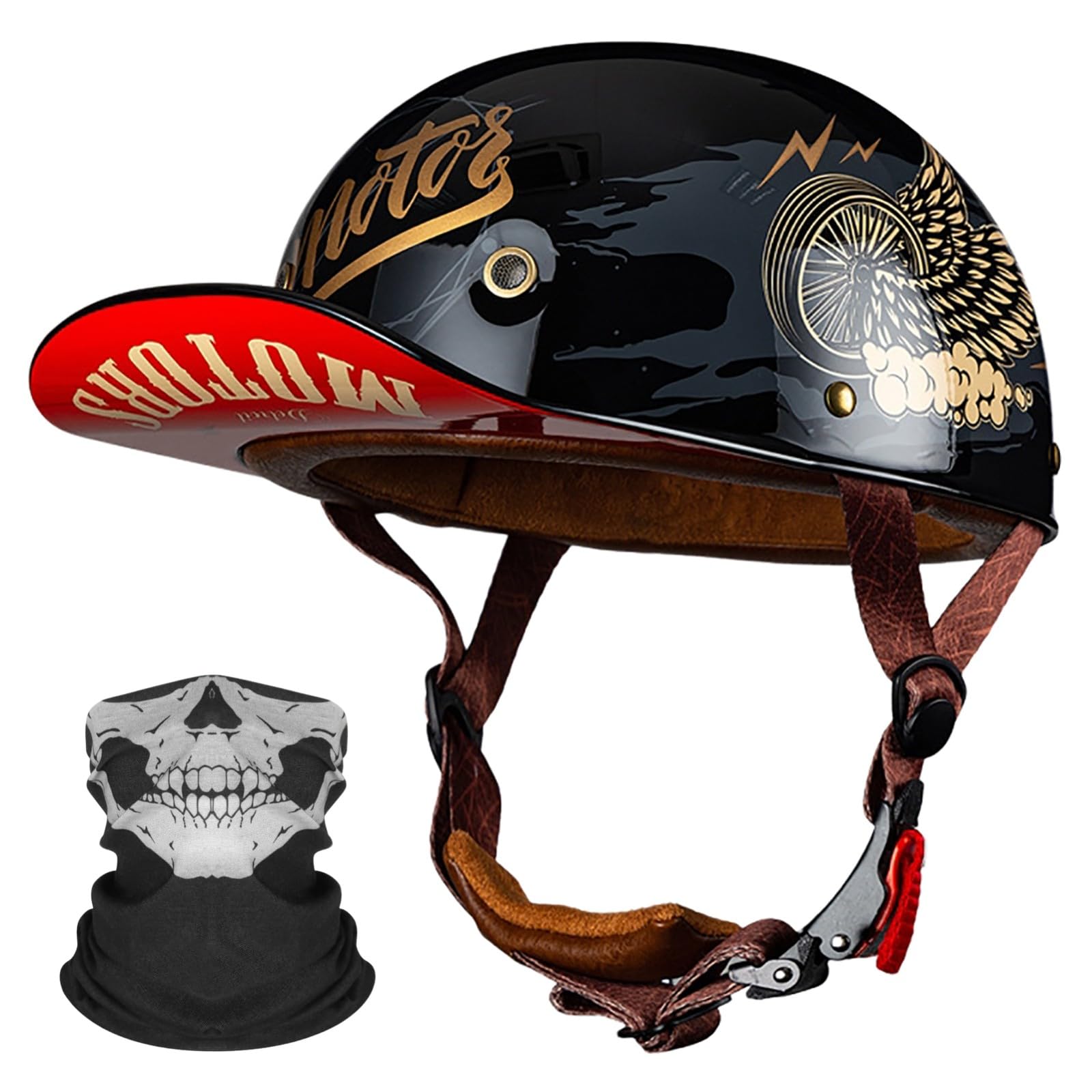 Czapka baseballowa w stylu vintage, półotwarty kask motocyklowy dla mężczyzn i kobiet, homologacja ECE 2205, retro otwarty kask motocyklowy do cruiser, choppera i skutera. 6,XXL (63-64 cm)