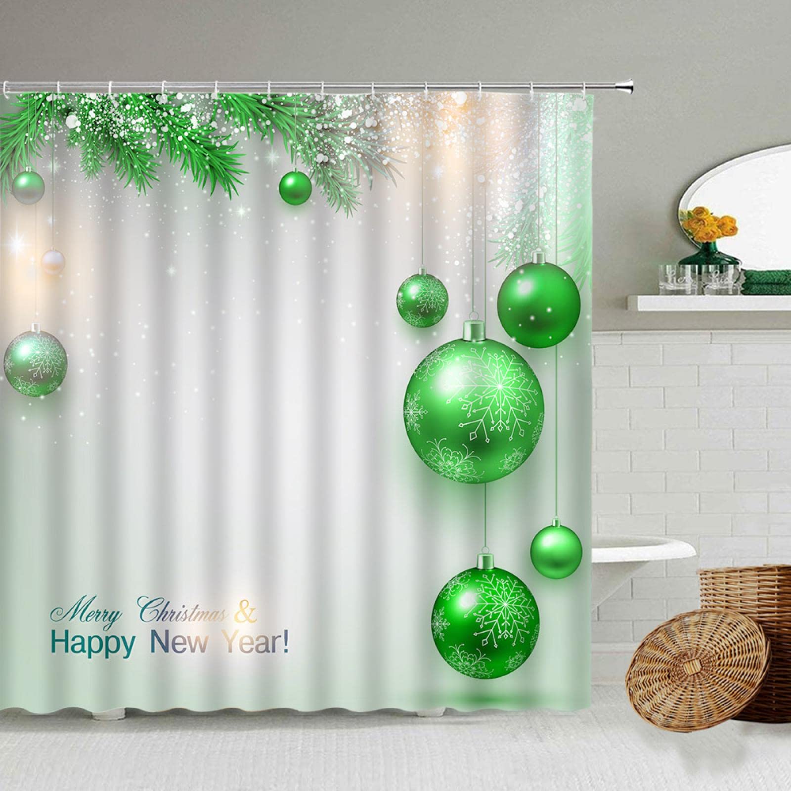 Rideau de bain branche de pin et flocon de neige pour une ambiance de Noël unique