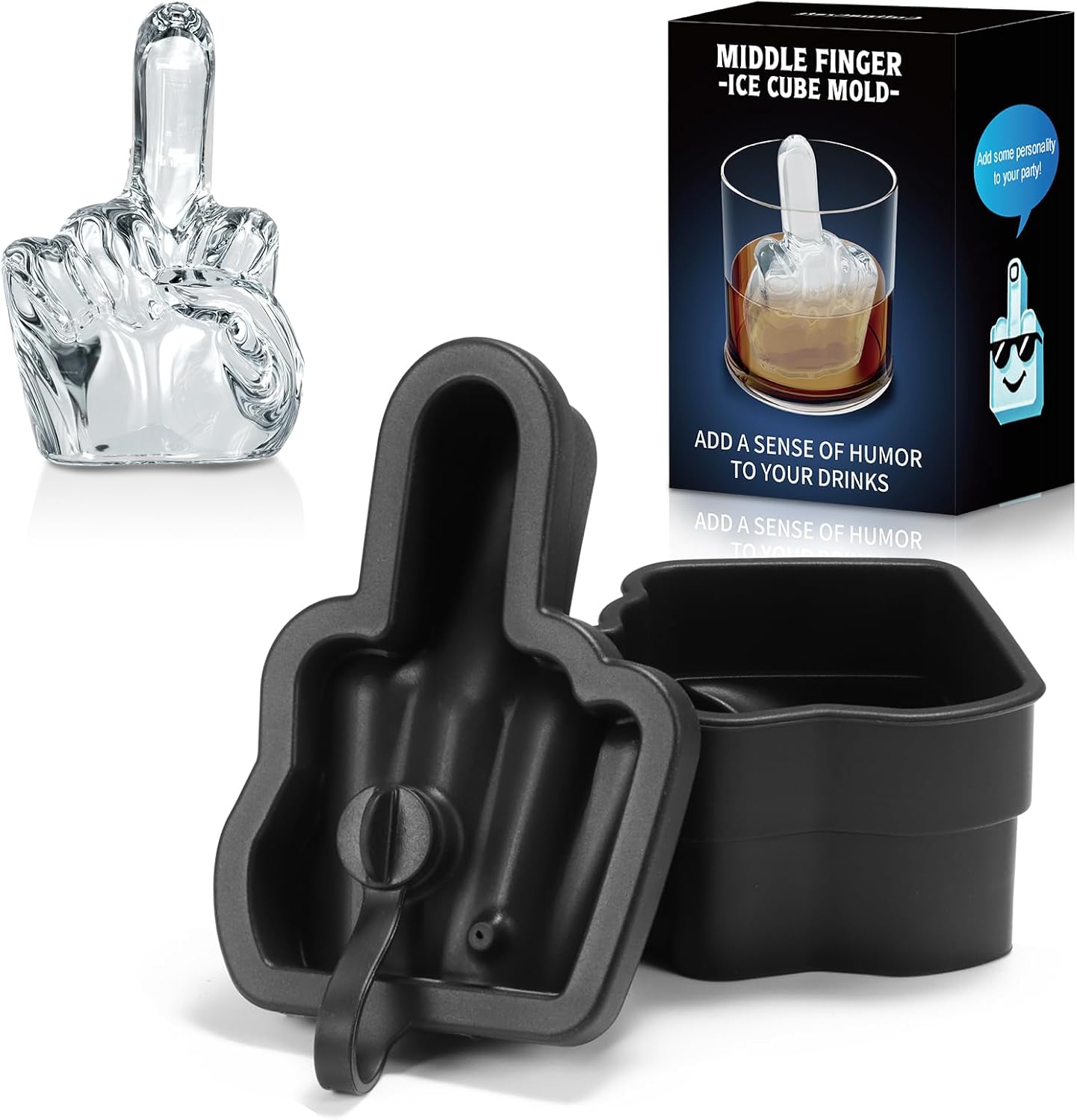 Middle Finger Ice Cube Mold – Large Reusable Silicone Tray for Easy-Remove Fun Shapes, Prank Gag Gift for Whiskey, Cocktails & Party Drinks, Bar & Kitchen Essential (Black, 1Pack)