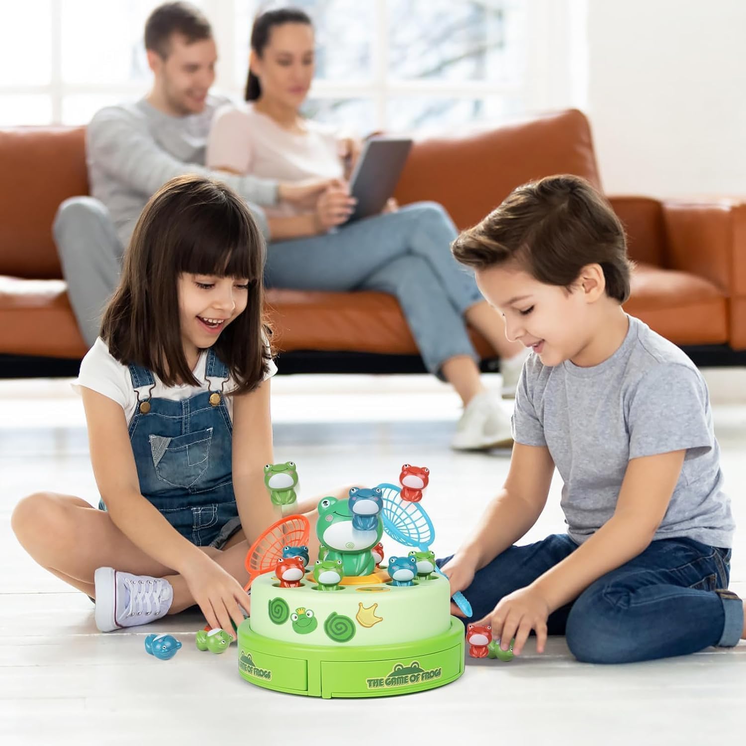 Frog Bounce and Catch Games Toy, 3 Adjustable Modes Jumping Frog Pop Up Board Game with Music, ABS Interactive Educational Toy for Kids 3-8, Parent-Child Family Game for Kids Birthday - 3