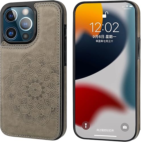 Miniatura 10 de Vaburs Funda compatible con iPhone 13 Pro con tarjetero y diseño de mandala en relieve, de piel sintética, doble botones, a prueba de golpes, para