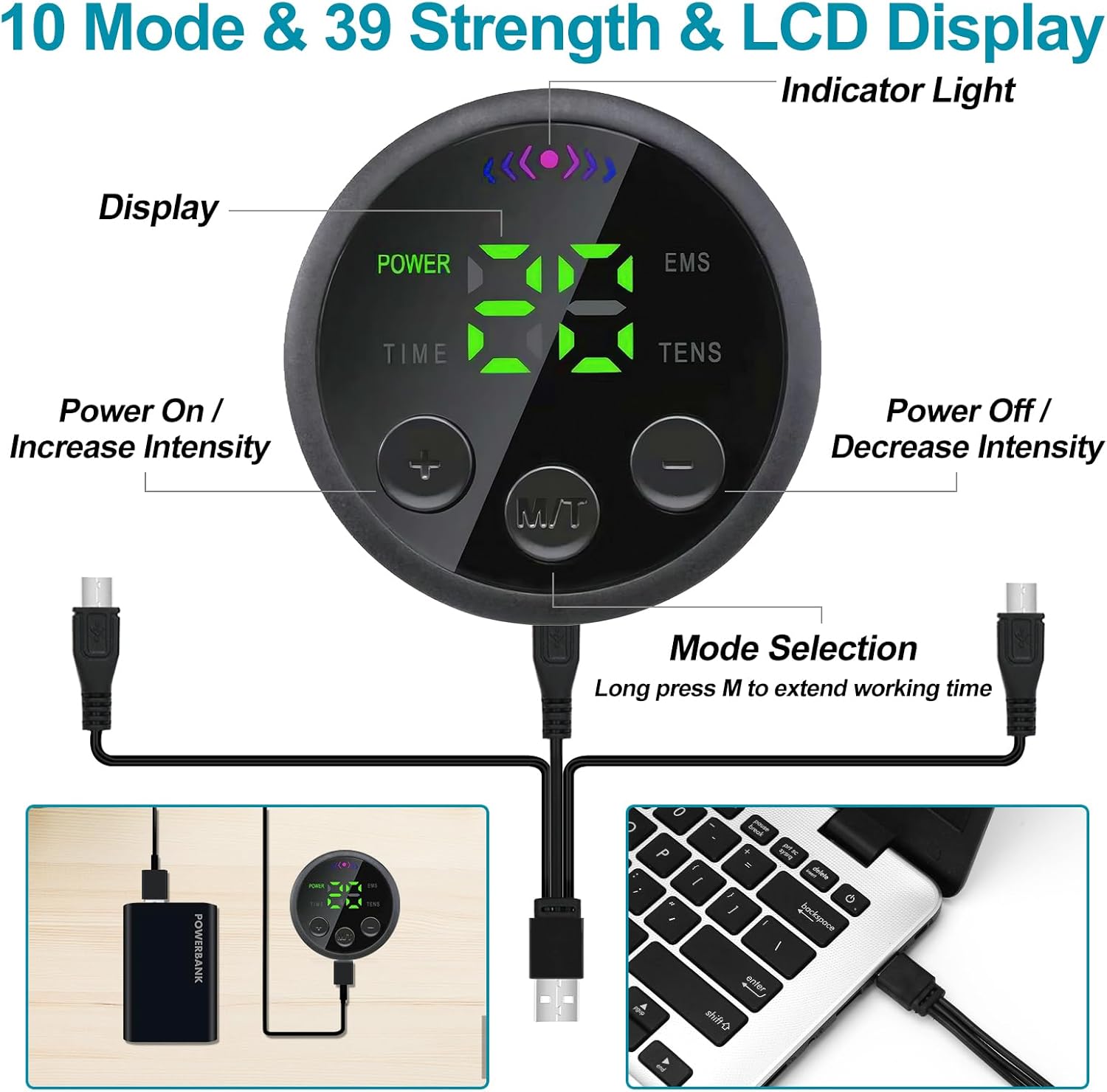 Electronic Muscle Stimulator, Abs Stimulator, USB Rechargeable Portable Fitness Workout Equipment with 12pcs Free Gel Pads for Men Woman, The Latest Model 10 Modes, 39 Levels of Intensity