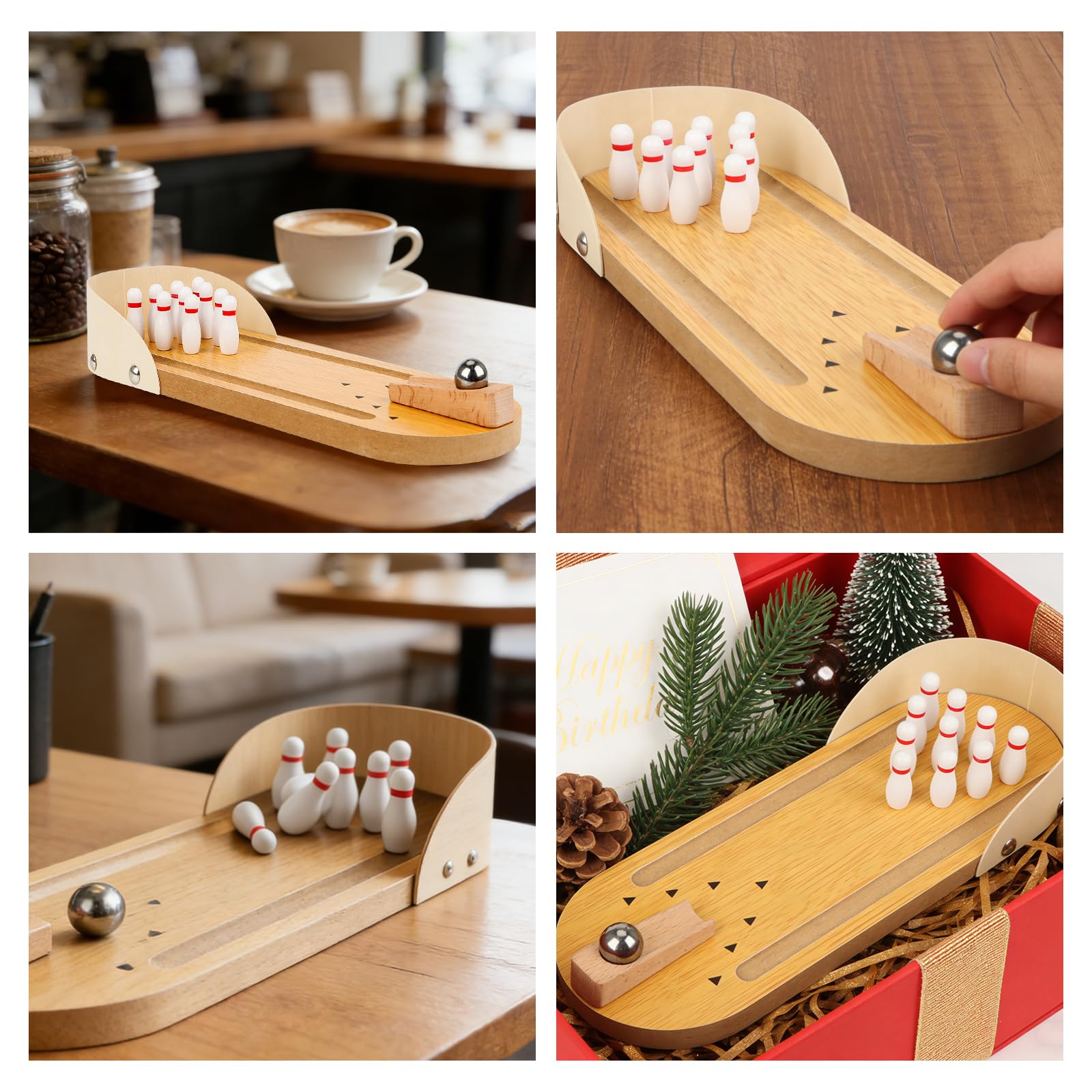 Jognee Mini Bowling aus Holz, Bowling Spiele, Bowlings Tischspiel, originelles und lustiges Schreibtischspiel