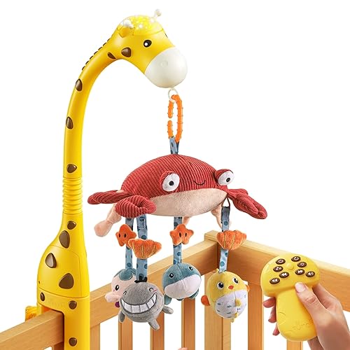 Miniatura 1 de TUMAMA - Móvil para cuna de bebé, juguetes 3 en 1 con control remoto, luz nocturna de proyección, música y ruido blanco, motor de giro silencioso,