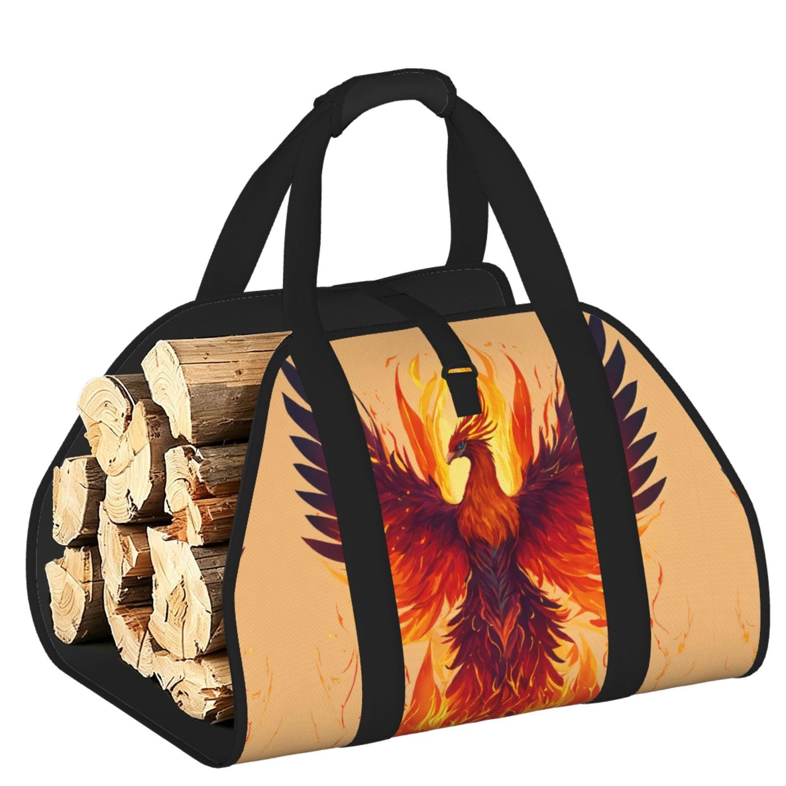 Phoenix Printed Firewood Carrier Bag, Log Tote with Open-Ended Design for Camping Outdoor Wood Hauling