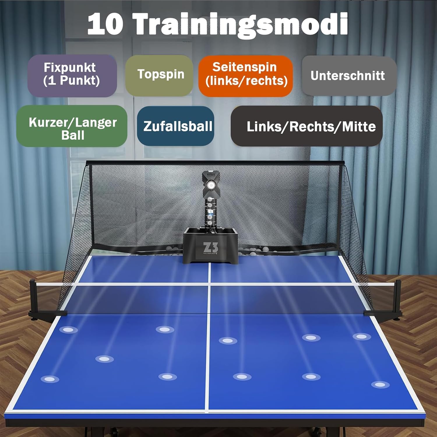 Tischtennis Roboter mit Fernbedienung 100 Bällen & Netz - Automatische Tischtennismaschine mit 10 Programmen, 35-90 Bälle/Min, Ping Pong Ball Wurfmaschine für Training & Verein