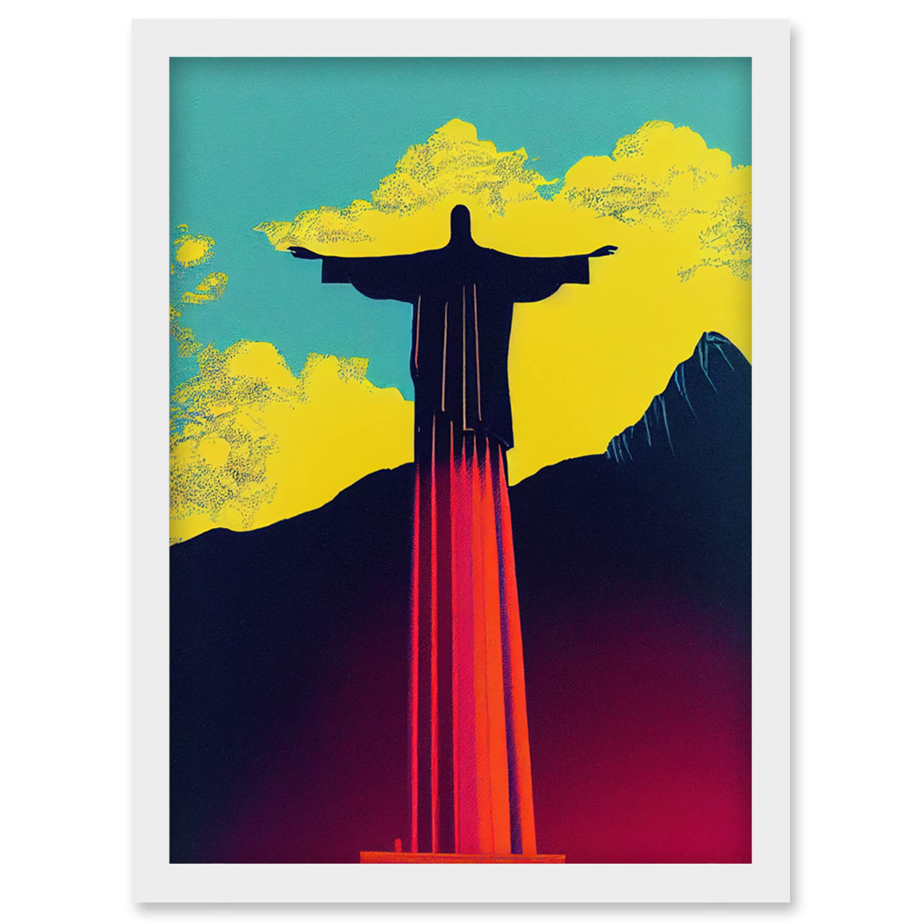 Wee Blue Coo Christ the Redeemer Rio Brazil Pop Art Artwork Framed Wall Art Print A4