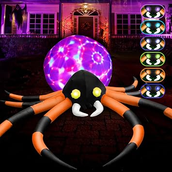 zukakii 12Ft Halloween Inflatables Spider with 7-Colors Changing LED Lights, Decorations Outdoor Rotating Lights & Glowing Eyes, Large Creepy Props for Yard Garden Decor Orange