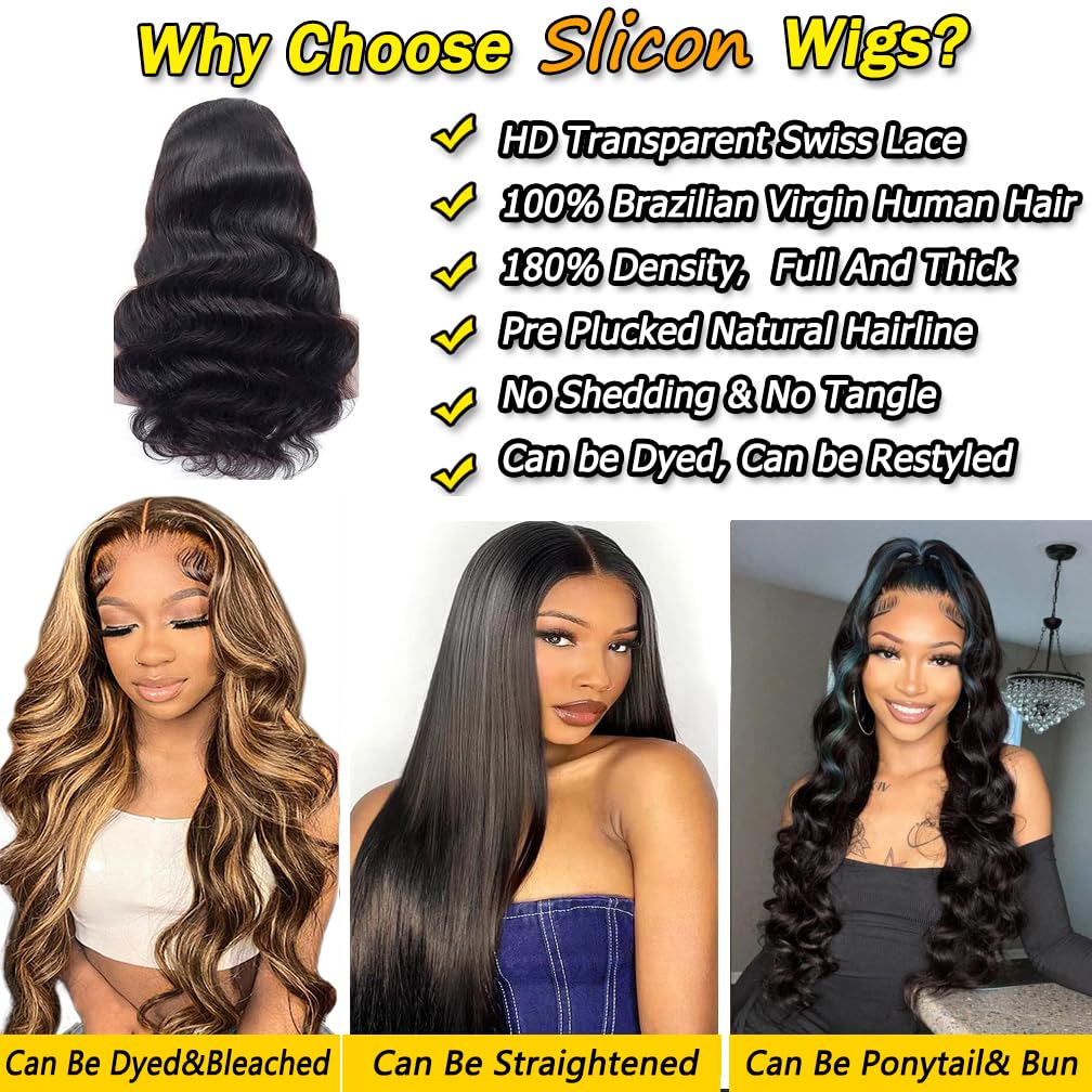 13x6 Lace Front Wigs Human Hair Lace Front Pre Plucked 220% Density Glueless Human Hair Wigs for Black Women HD Transparent Lace Frontal Wigs Natural Black 22 Inch