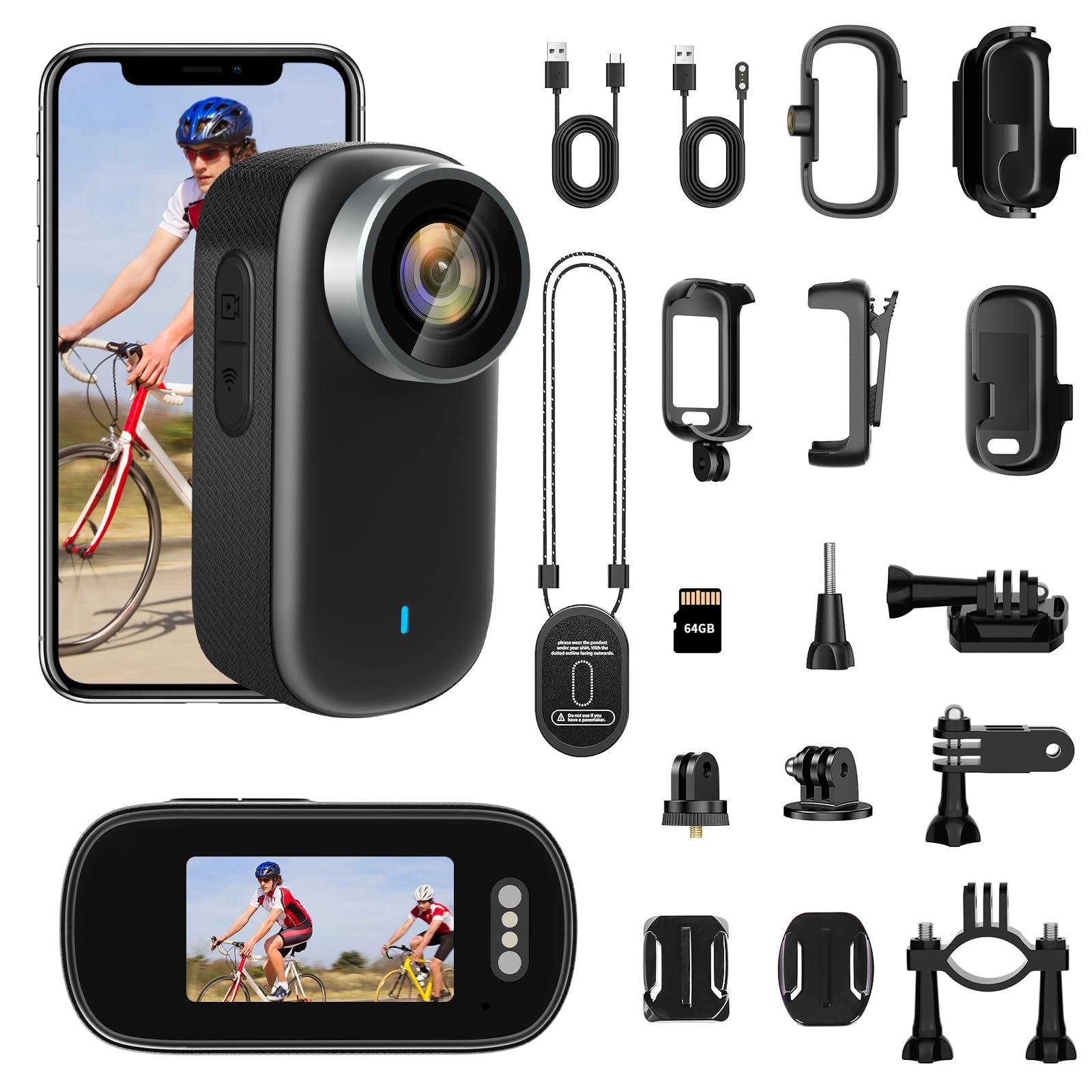 小型カメラ ボディカメラ 4K WiFi スマホ連動 アウトドアスポーツ Amazon | CLYZSTU 4Kアクションカメラ ウェアラブルカメラ 64GB