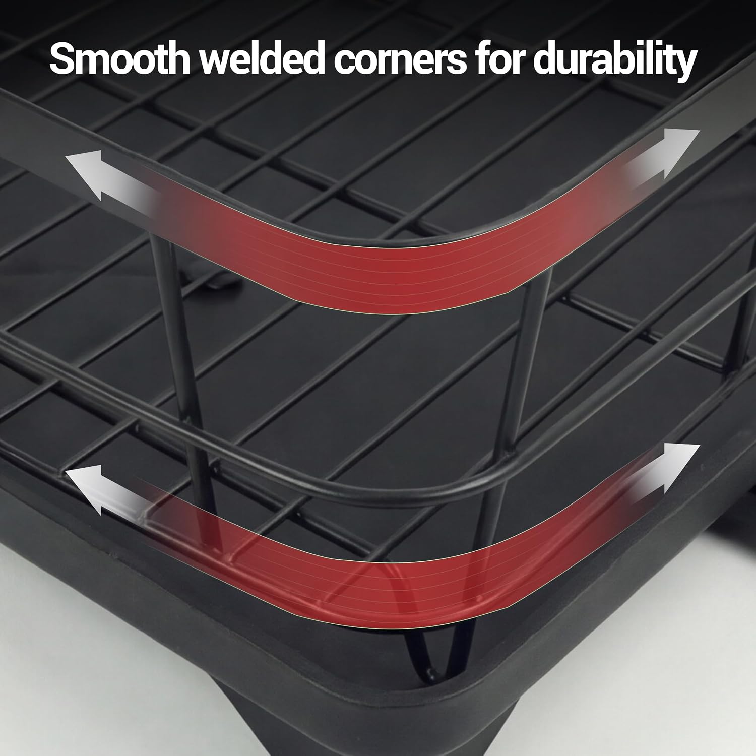 Dish Drying Rack for Kitchen Counter, Stainless Steel Sink Organization and Storage Essentials with Cutlery Holder, Home and Appartment Decor, 12''W x 15.5''L, Black