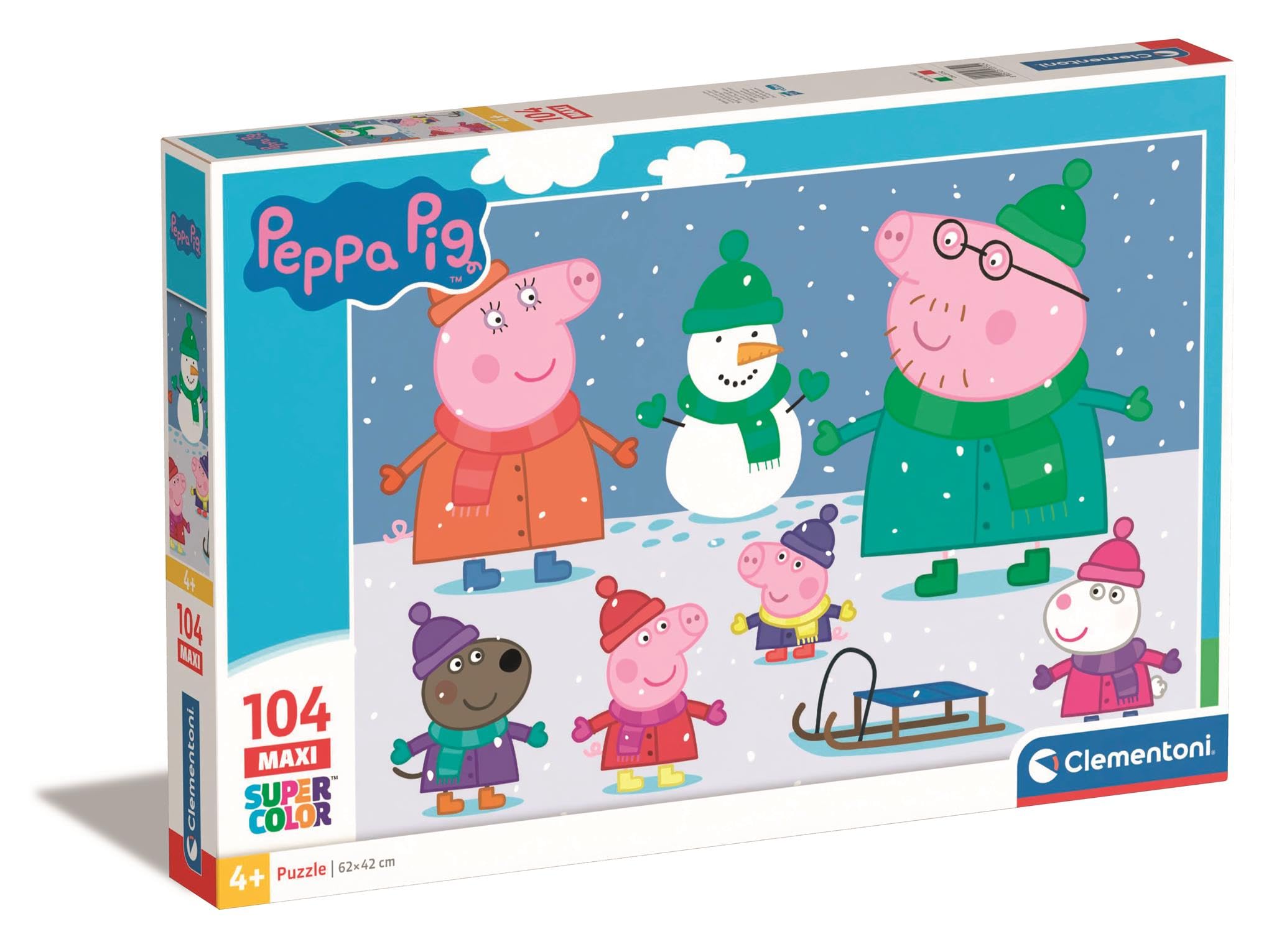 Clementoni 23752 Maxi Peppa Pig – Puzzle 104 Teile ab 4 Jahren, farbenfrohes Kinderpuzzle mit extra großen Puzzleteilen, Geschicklichkeitsspiel für Kinder