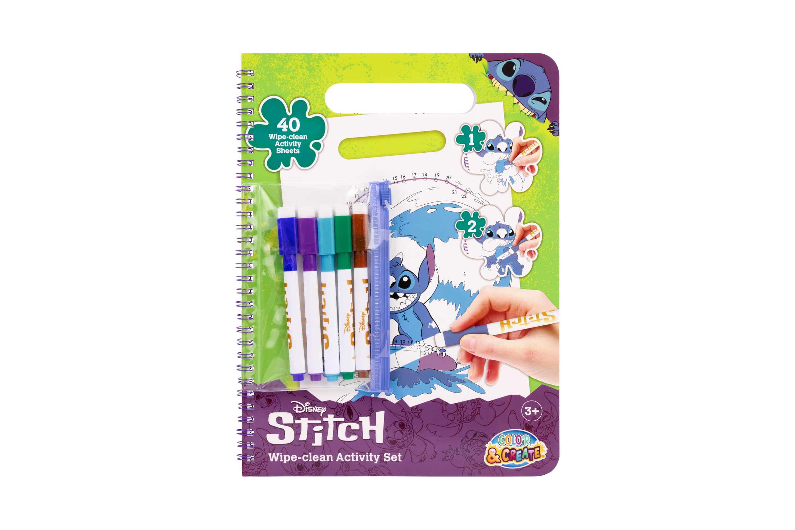 Stitch Wipe-Clean Activity Set, Reusable Colouring Book for Children from 3 Years, 40 Pages with Wipe-Clean Activities, Includes 5 Pens, Creative Educational Toy for Boys and Girls
