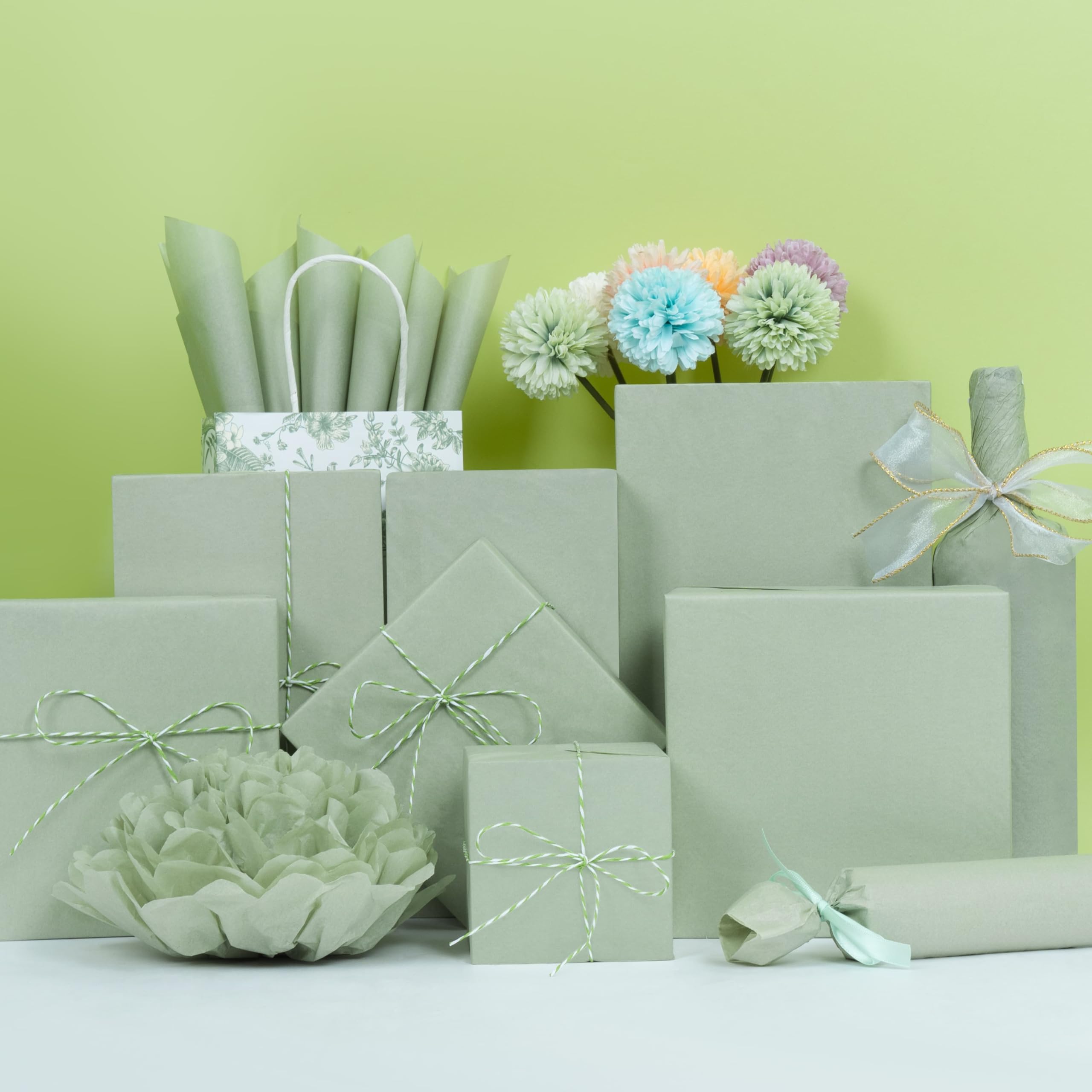 Larcenciel Papel de Seda Verde Salvia, 60 Hojas Mate Papel Seda para Envolver para Rellenar Bolsas de Regalo, Exquisito Embalaje Regalo Artístico para Boda Cumpleaño Fiesta Manualidade DIY, 50x35 CM