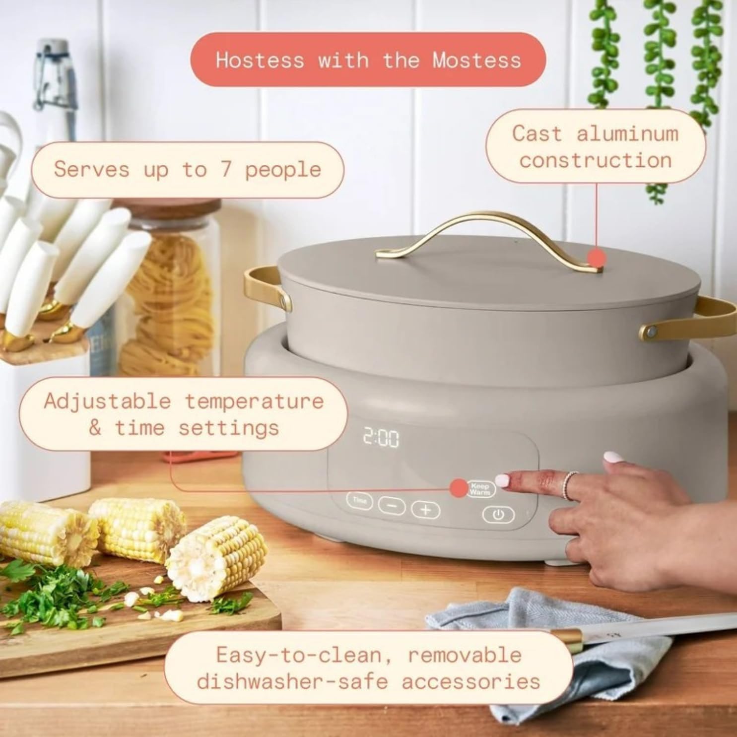 Multi-Cooker 6-Quart 10-in-1 Electric Multi Cooker, Digital Controls, Slow Cook, Steam, Sauté & Rice, Oven-Safe Nonstick Pot