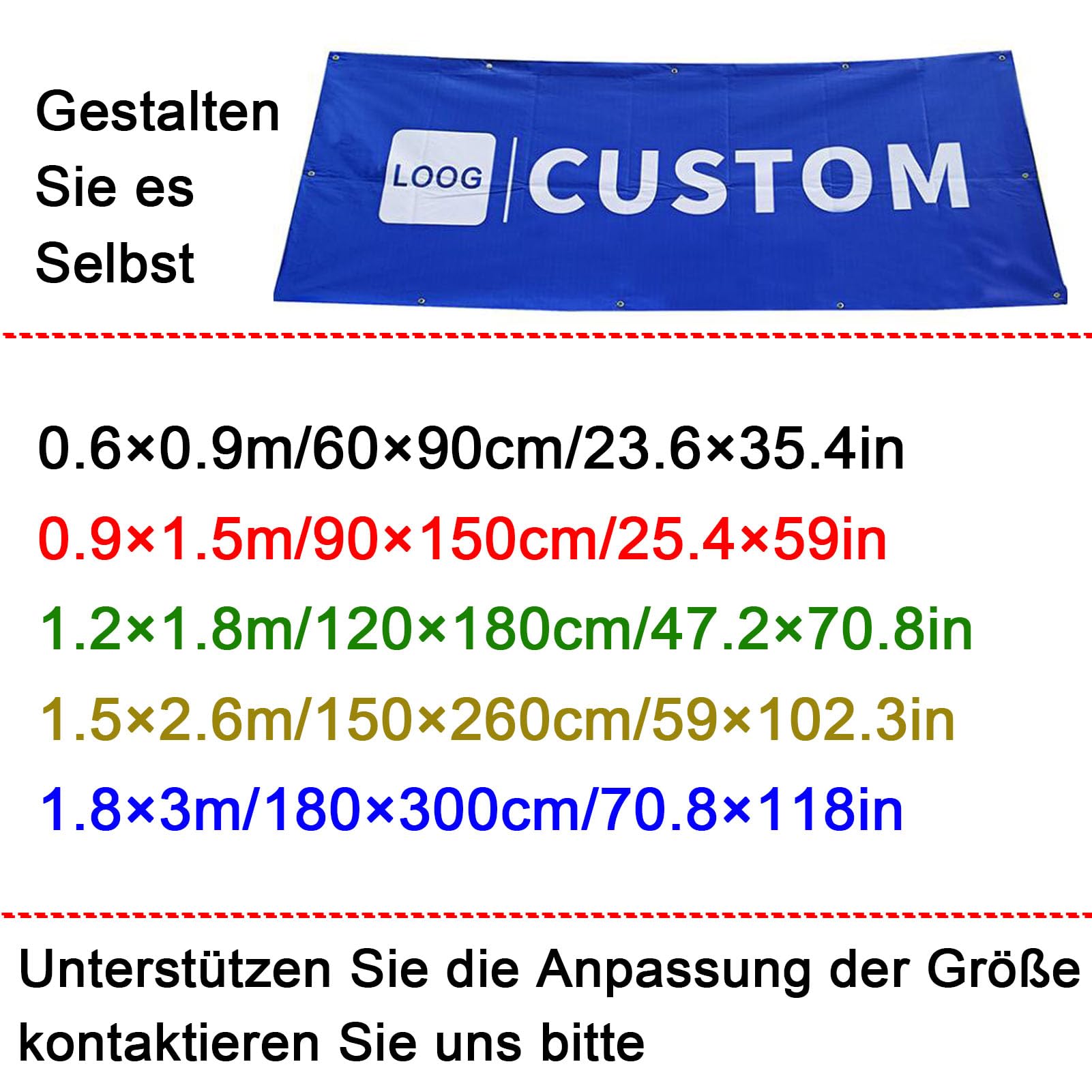 Personalisiertes Werbebanner Fügen Sie Ihr eigenes Design hinzu Inklusive Ösen für Werbung Veranstaltungen Hochzeiten Jubiläen Innen-und Außendekorationsbanner Bauzäunen,1.8×3m