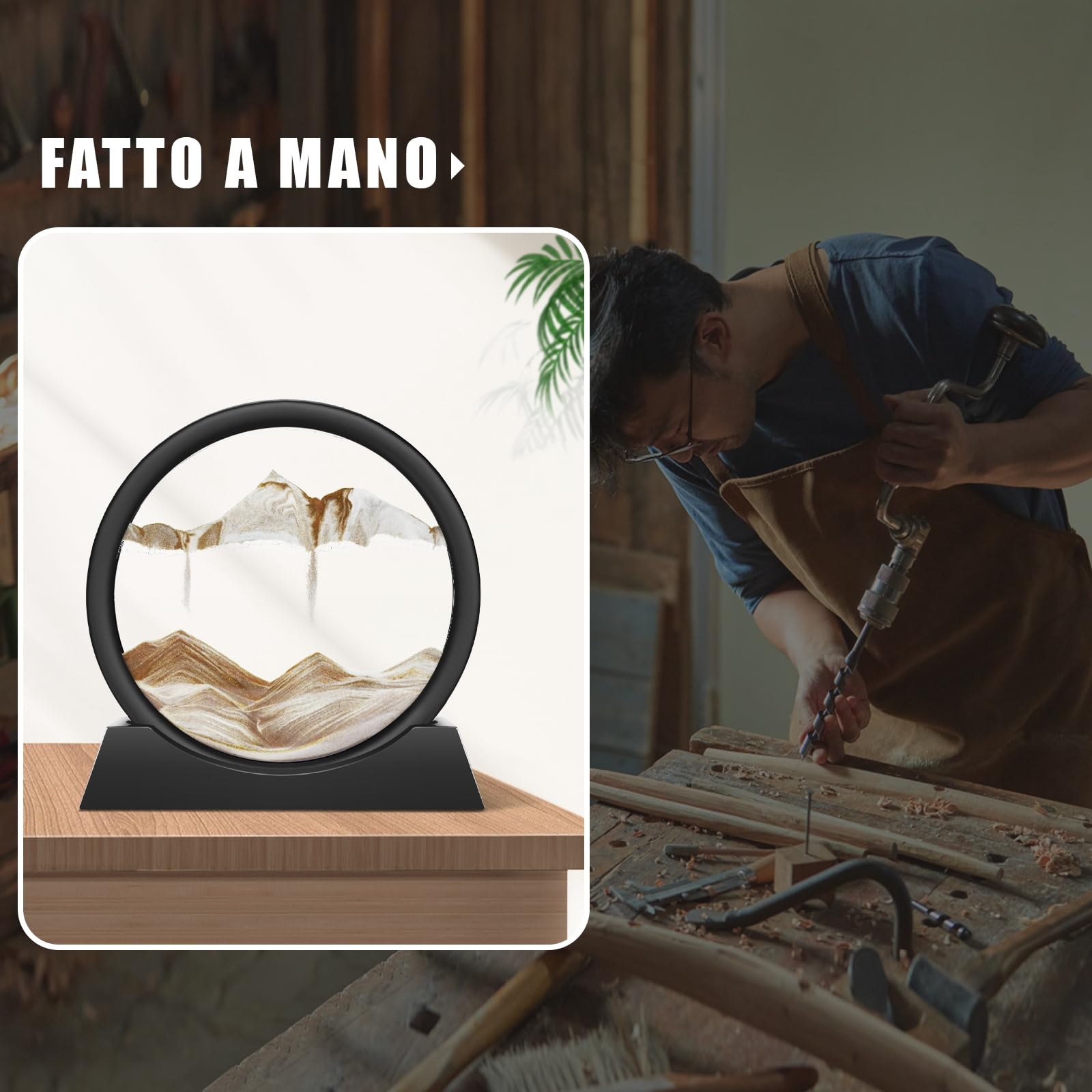 Wai Danie Pittura di Sabbia Che Scorre Quadro Sabbia Movimento sabbia dinamica 3d Hourglass Deep sea Sandscape Display Decorazioni per la Casa e l'ufficio Giocattoli da Scrivania (color caffè, 7)