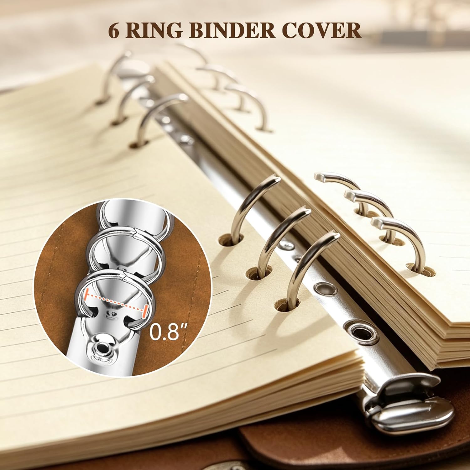 A5 Binder 6 Ring PU Leather Cover for Notebook Planner, No Paper, 7.4”x9.3” image 4