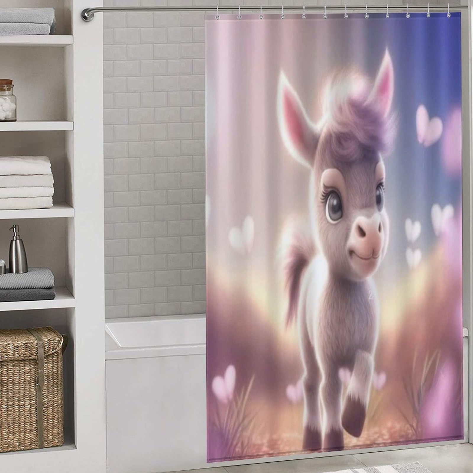 Rideau de douche cheval en tissu lavable pour sublimer la salle de bain de votre hôtel ou maison