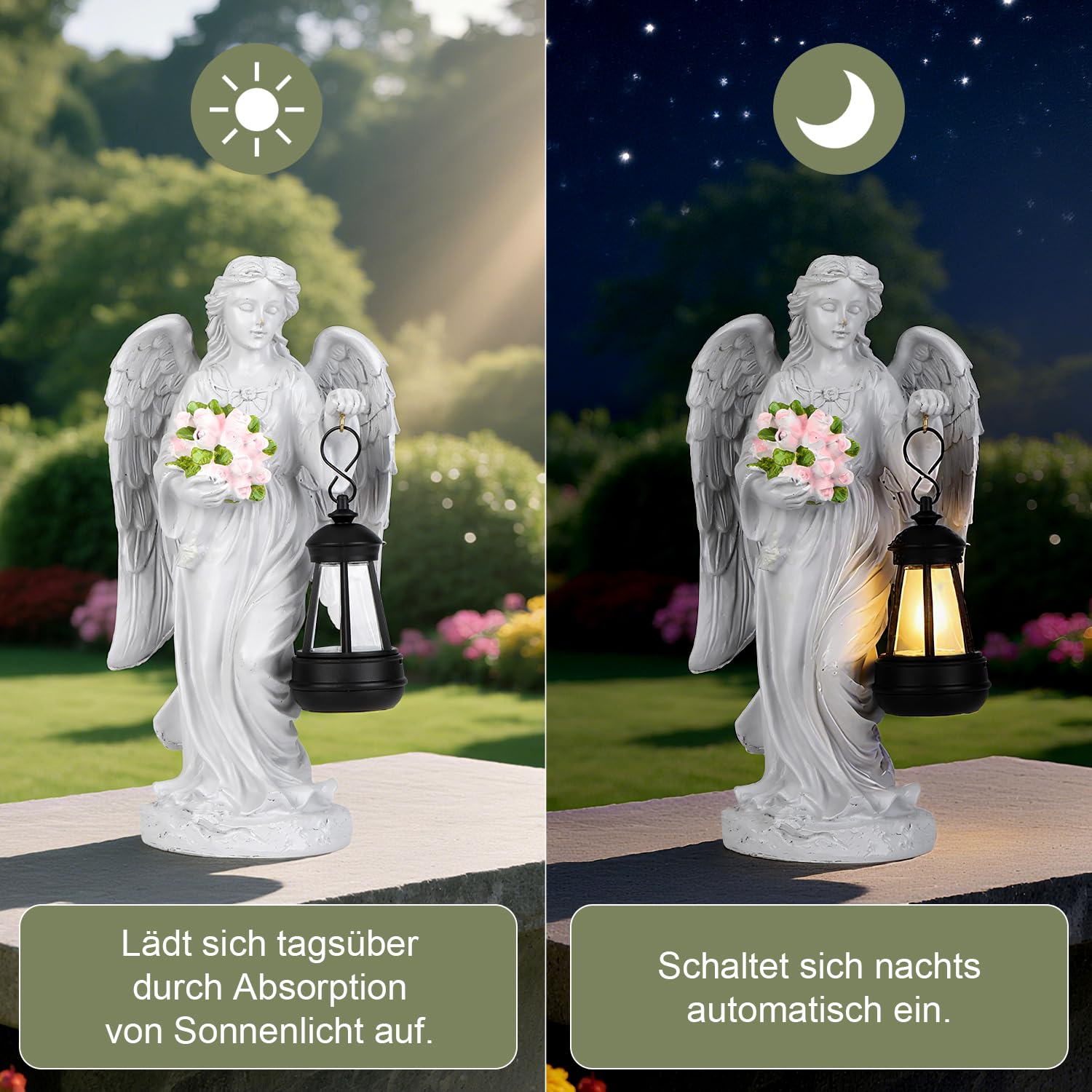 Engel Gartenstatuen, Grabschmuck Wetterfest: Grabengel, Außen Friedhof Deko, Wetterfeste Grabdeko aus Harz, Engel für Grab, Frostsichere Grabschmuck Wetterfest Dekoration, Grablicht