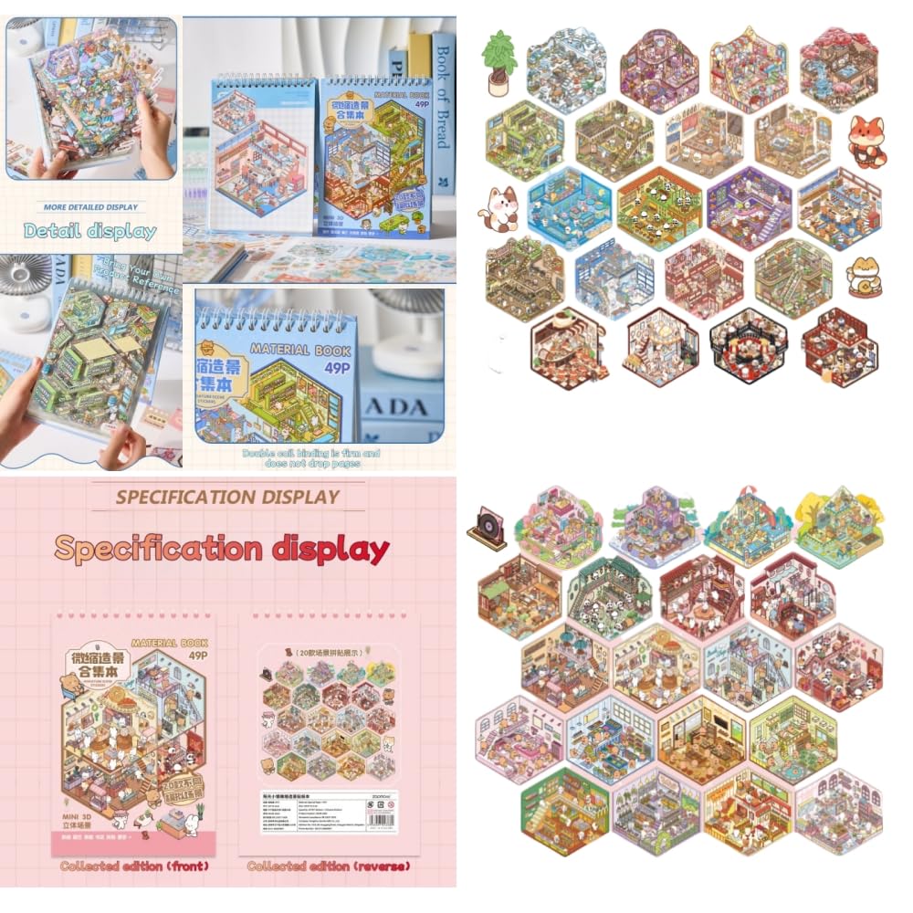 40 Sets Stickers Scene,Mini House Stickers Set for Adults with Tweezers Make Your Own Room Commercial/Sunshine Town Sticker Scene Therapy for Adults Relief Stress Pass The Time Gift - Image 4