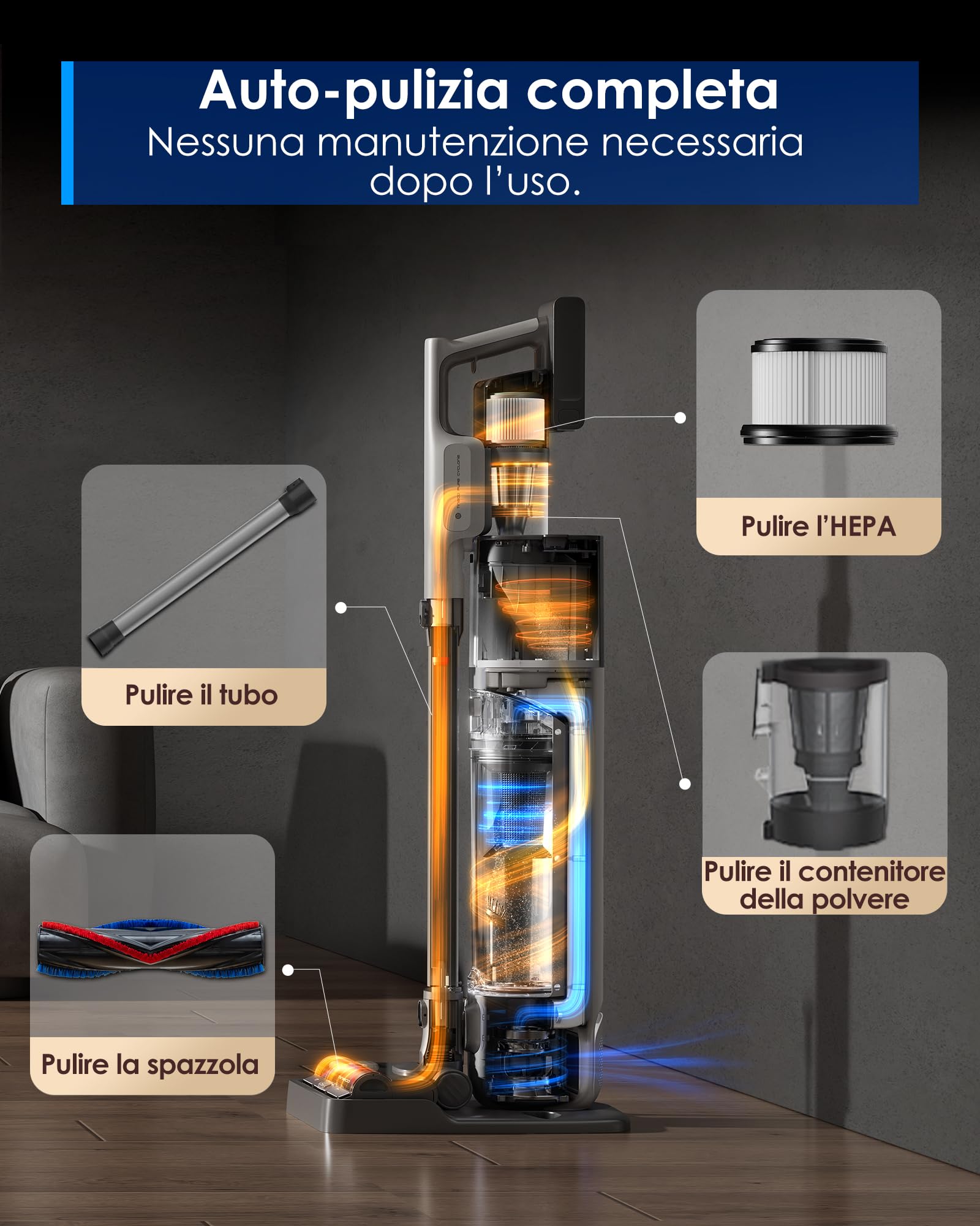 Tineco Pure One Station 5 Pro Raccolta automatica della polvere. Auto-pulizia completa. Aspirapolvere Senza Fili 200AW*. Spazzola ZeroTangle. Fino a 100 minuti di autonomia