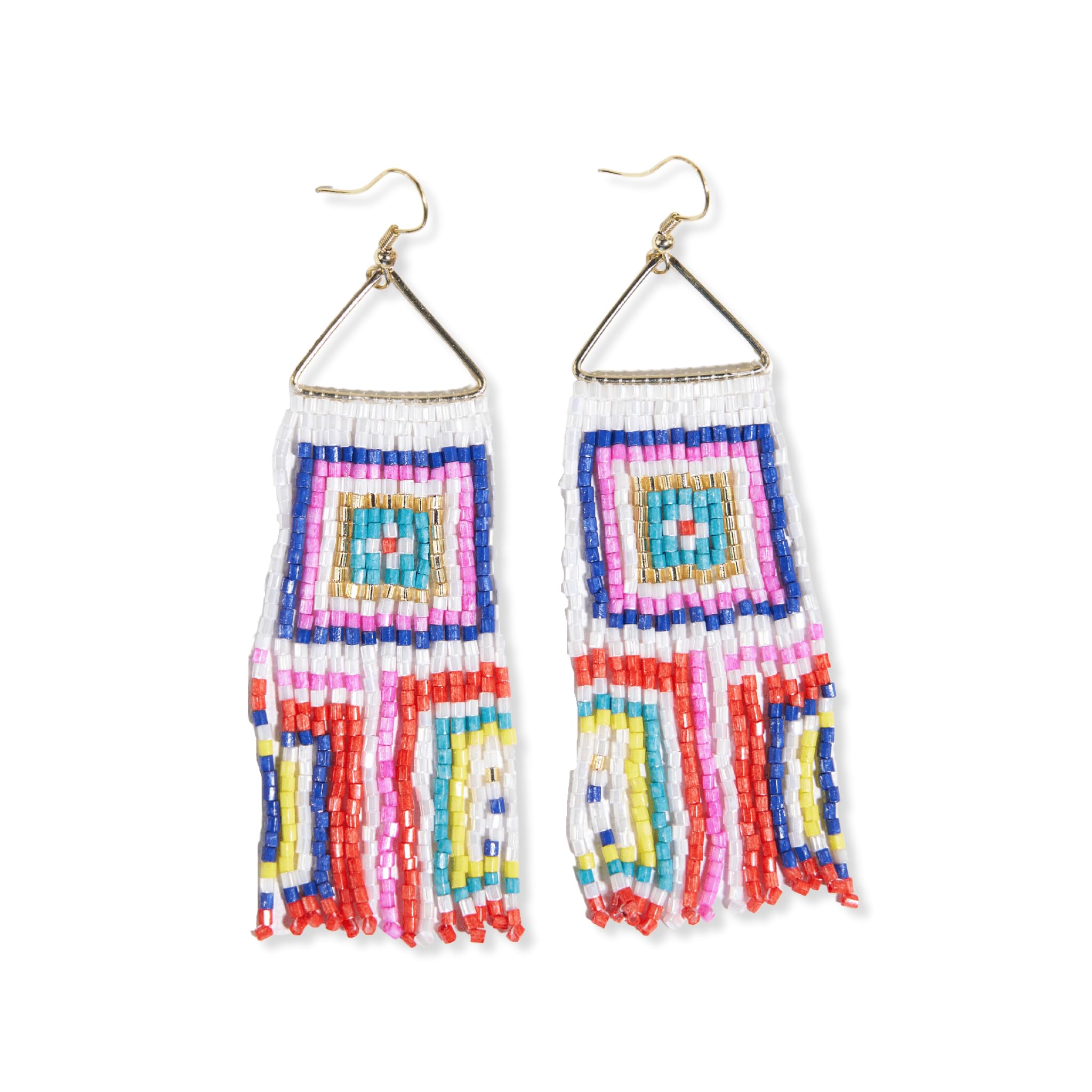 INK+ALLOY Women's Beaded Boho Earrings Whitney Seed Bead Fringe on Brass Triangle Dangle Earrings Handmade Jewelry for the Modern Bohemian, 3.25-Inch