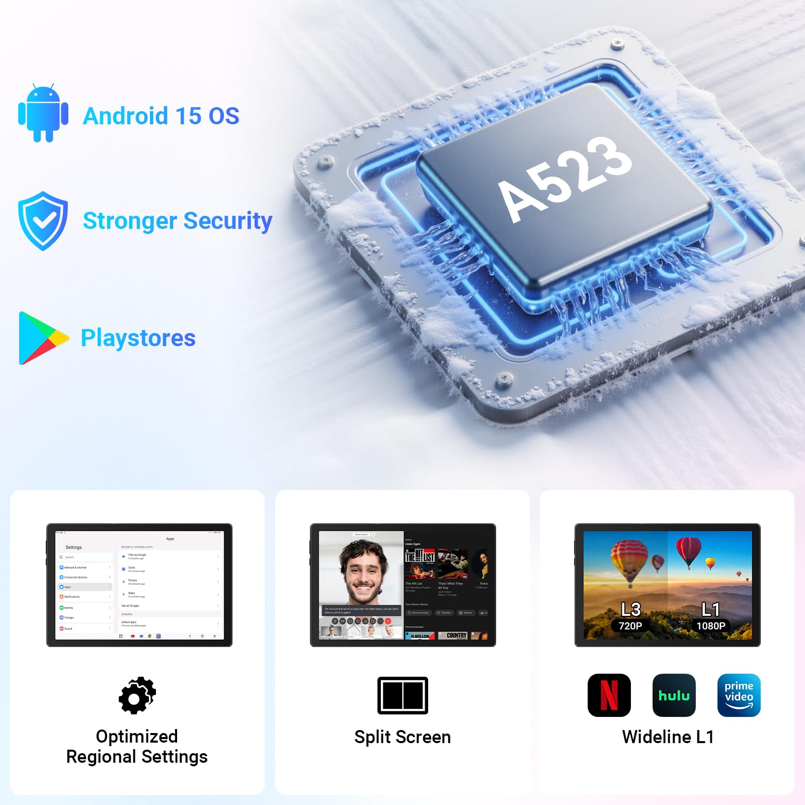 Jeazans Tablet,10.1 Inch Android 15 Tablet with 20GB RAM 64GB ROM 1TB Expansion, Octa-core Processor, HD IPS Touchscreen Dual 5MP+8MP Camera, Widevine L1 (White) — view 3