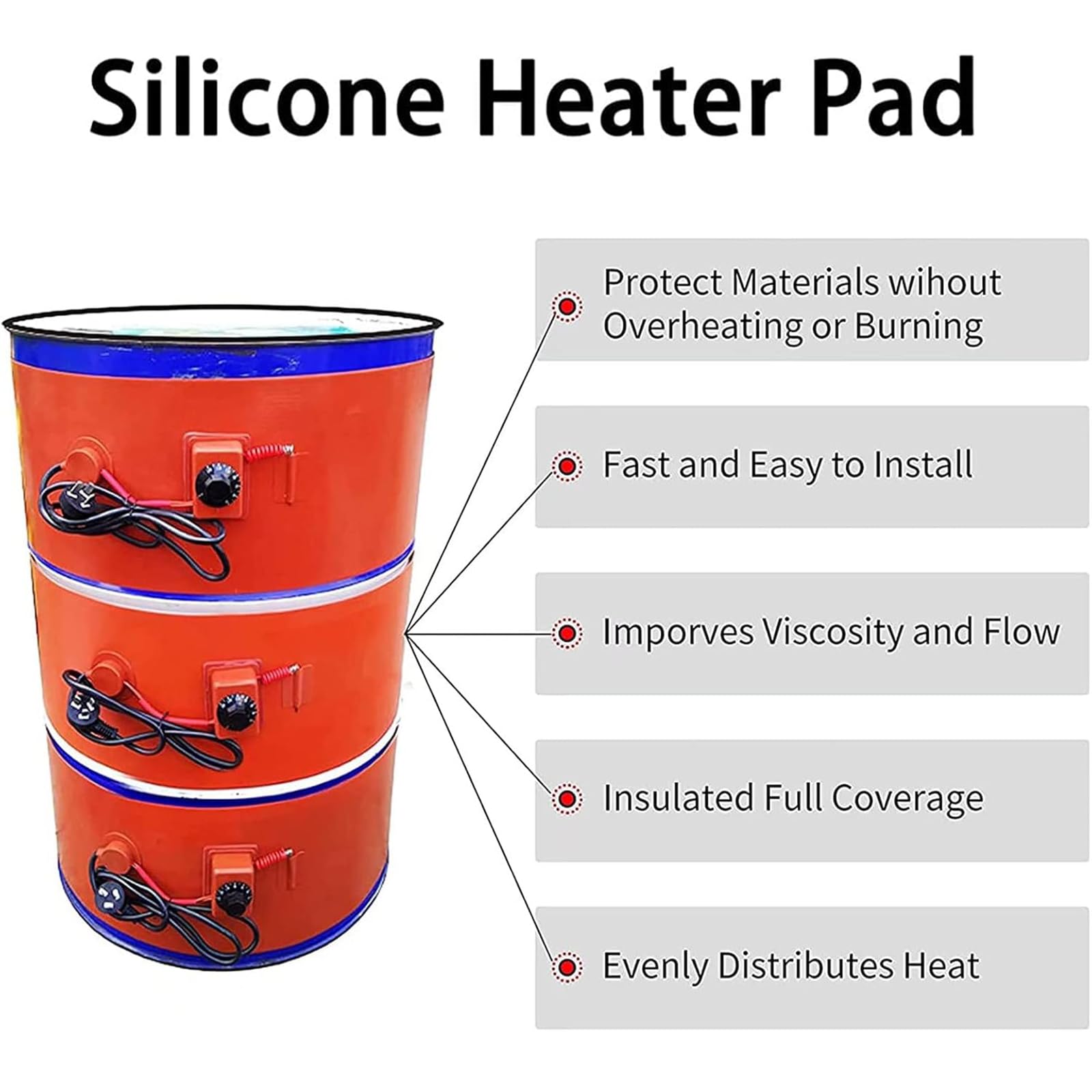 Chauffe-Seau À Tambour en Métal avec Thermostat Réglable Coussin Chauffant for Baril D'huile De Miel Bande Chauffante en Silicone Chauffe-Baril Multifonctionnel