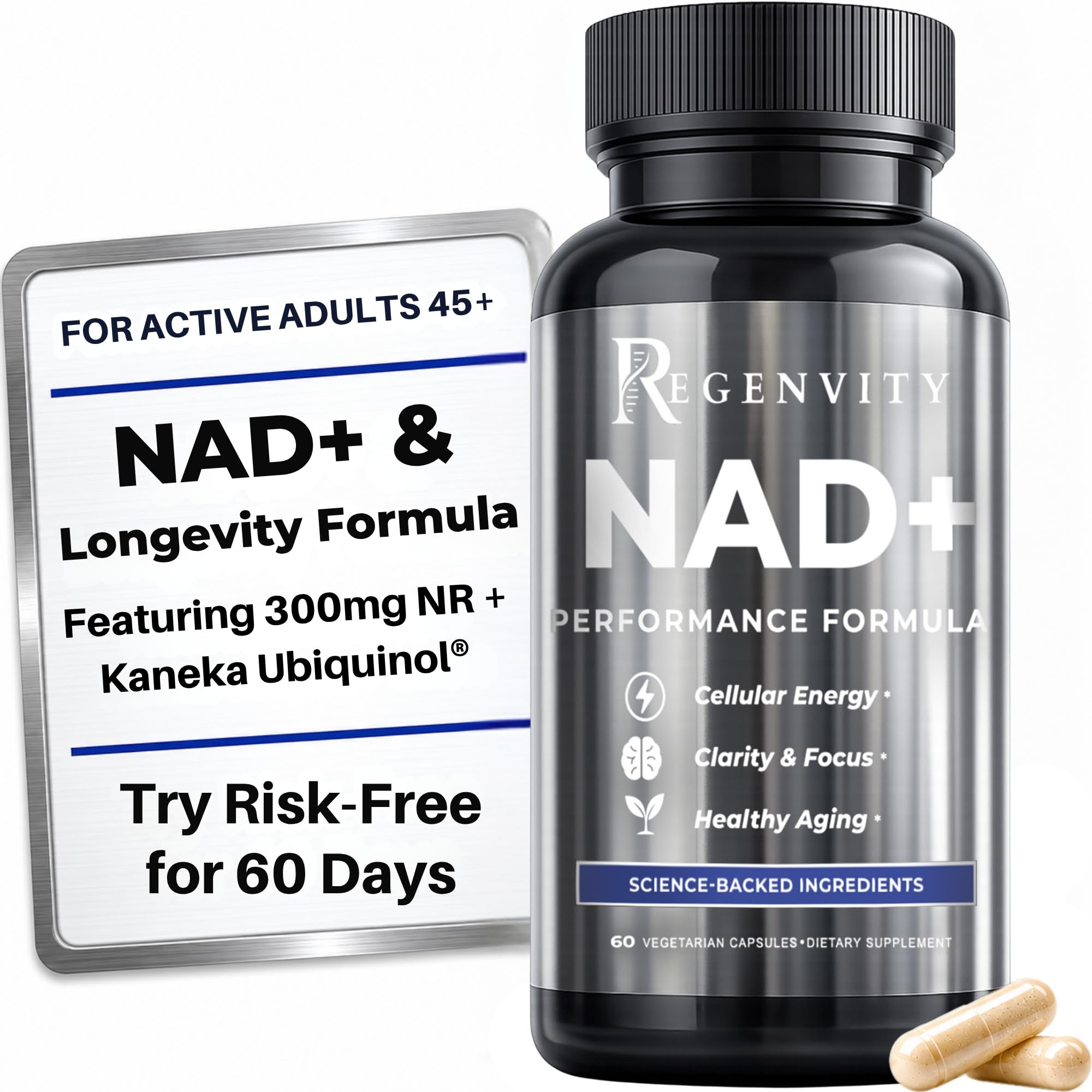 NAD+ & Longevity Supplements with Kaneka Ubiquinol CoQ10 │ 300mg Nicotinamide Riboside NR │ Cellular Energy & Healthy Aging Formula for Active Adults 45+ │ 60 Capsules