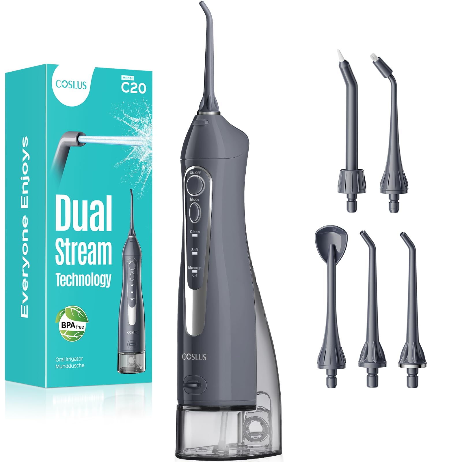 COSLUS F5020E, hydropulseur dentaire portable, rechargeable, étanche IPX7