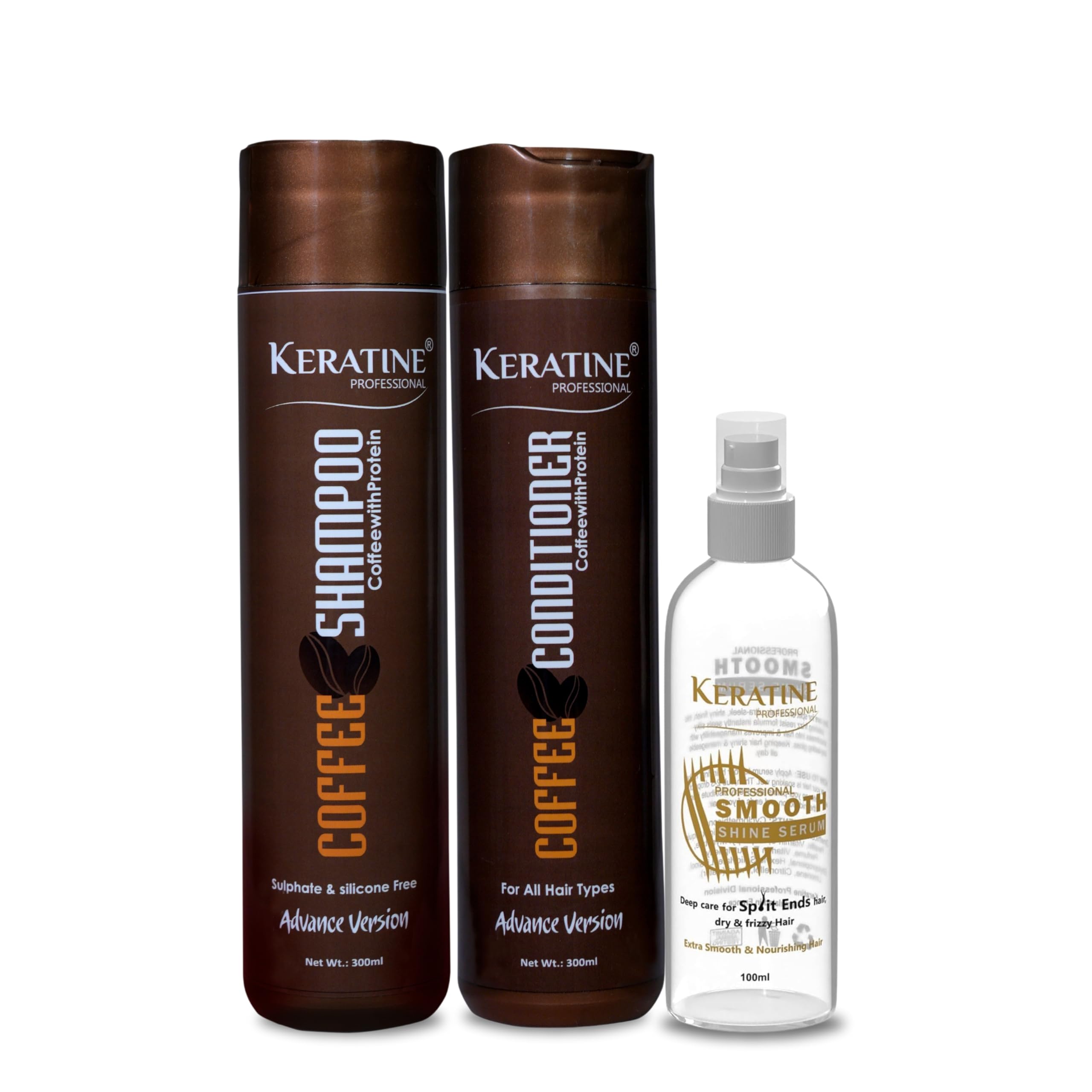 KERATINE PROFESSIONAL® Coffee Shampoo, Conditioner and Serum 100 ml Combo Pack of 3 | Nourishing & Strengthening Formula for All Hair Types