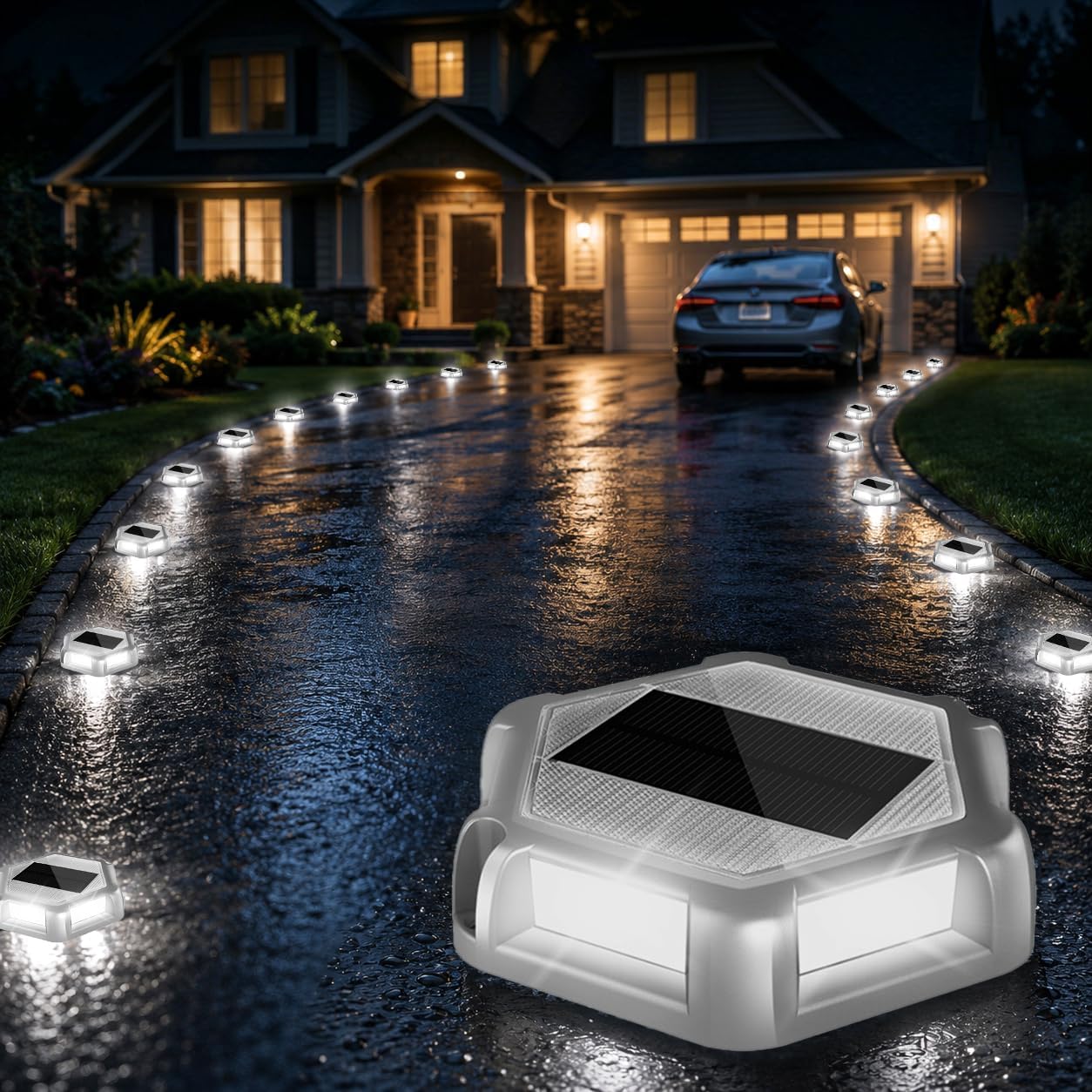 Solar Dock Lights Driveway Deck Lights - 12 Packs Waterproof Outdoor LED Aluminum Dock Lighting Warning Step Light for Driveway Sidewalk Garden Pathway Yard (White)