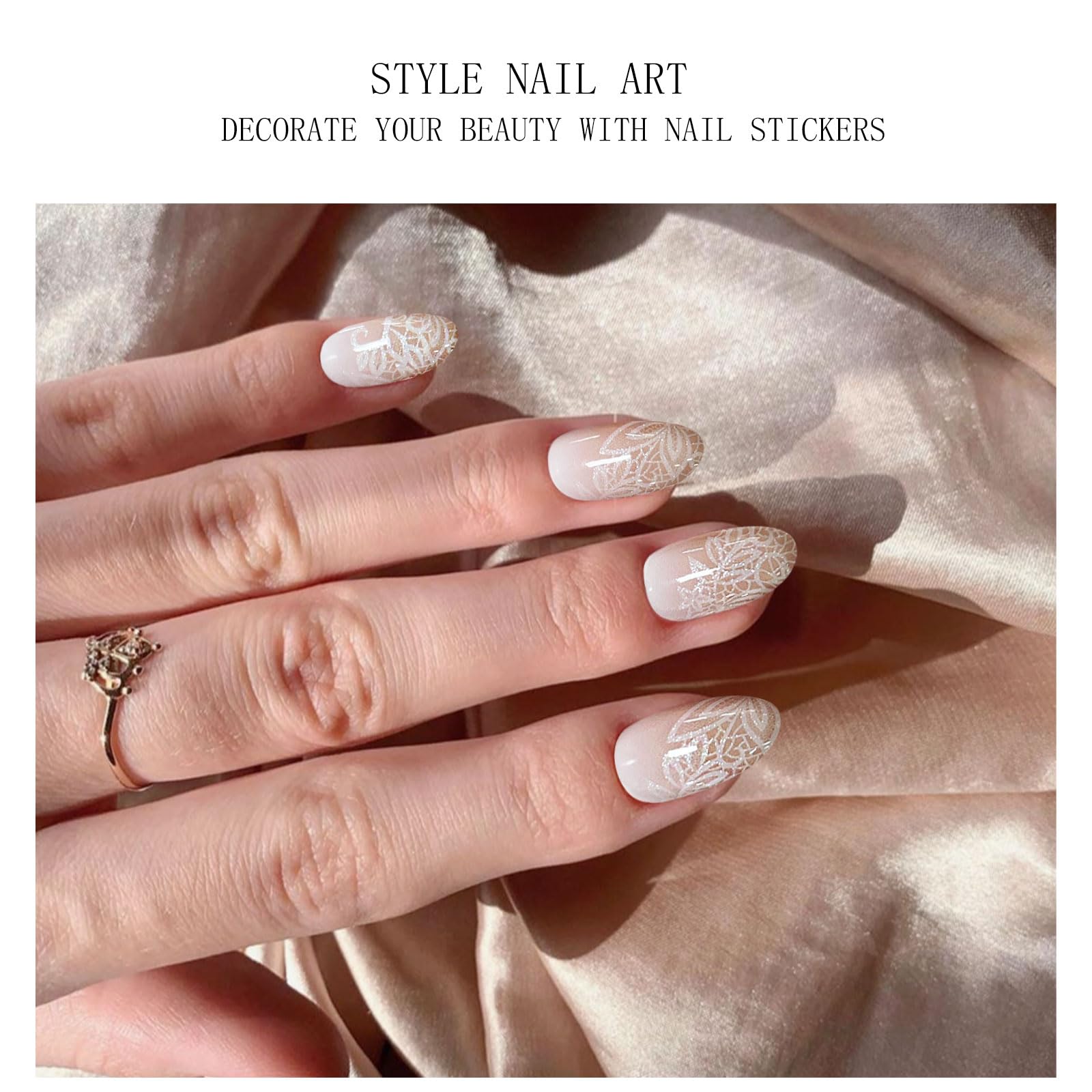 JMEOWIO Café Crème Blanc Stickers Ongles Gel Nail Stickers Semi-durci Autocollant Ongle Gel Uv Deco Ongle Nail Art Design Manucure