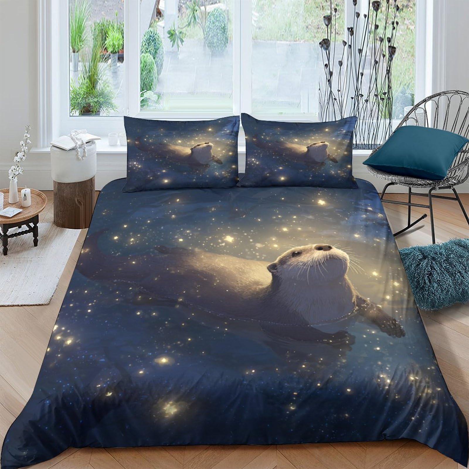 Ctjqhvkz Style-5 3D Printed Starry Night Sky Fitted Sheet Microfiber Soft Bed Cover Galaxy Bear Mattress Cover Bedroom Decor Single（135X200cm）