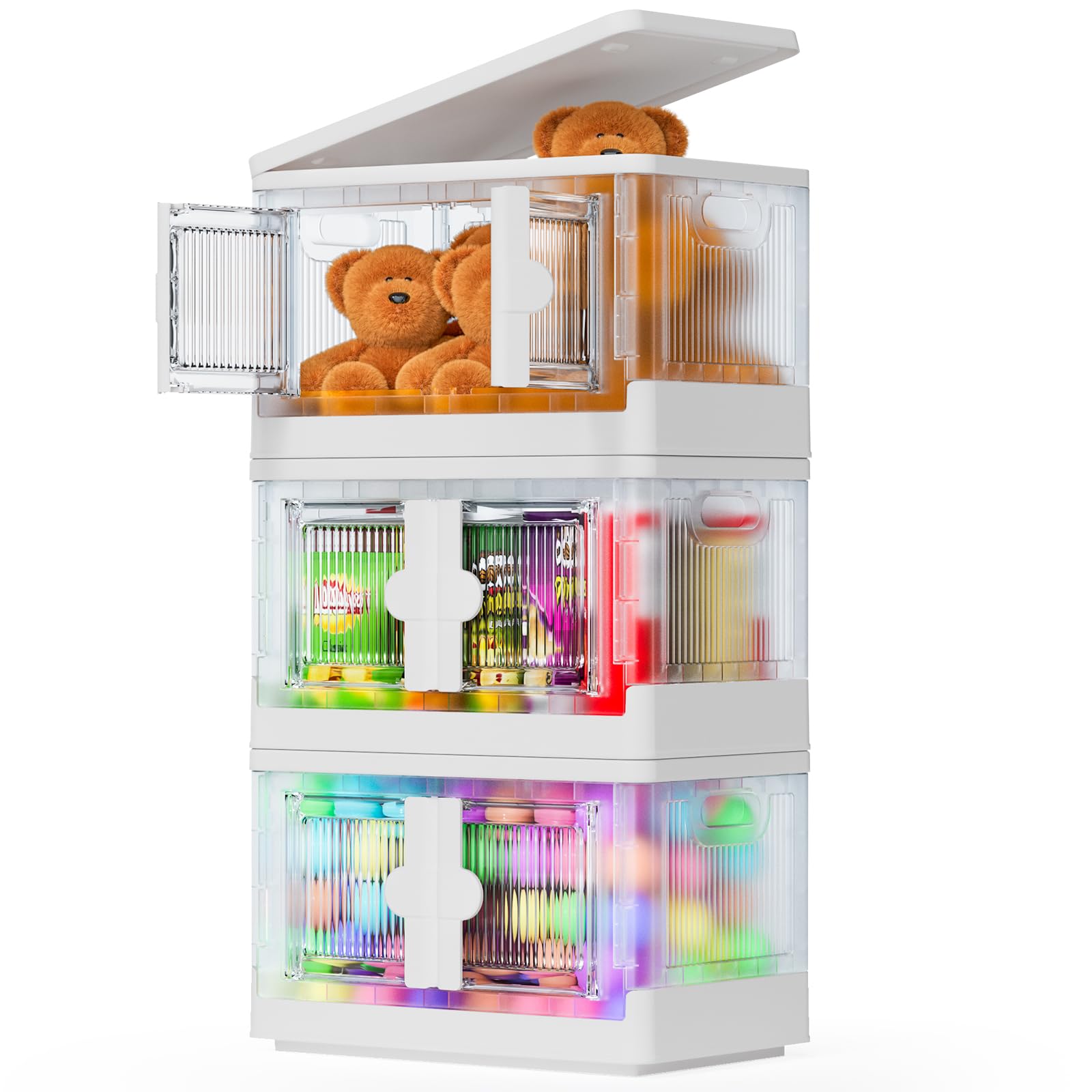 Closet Organizers and Storage, 102 Qt-3 Pack Storage Bins with Lids and Wheels, Collapsible Stackable Storage Bins, Plastic Foldable Box Storage Containers for Home, Ofiice, Dorm Room Essentials