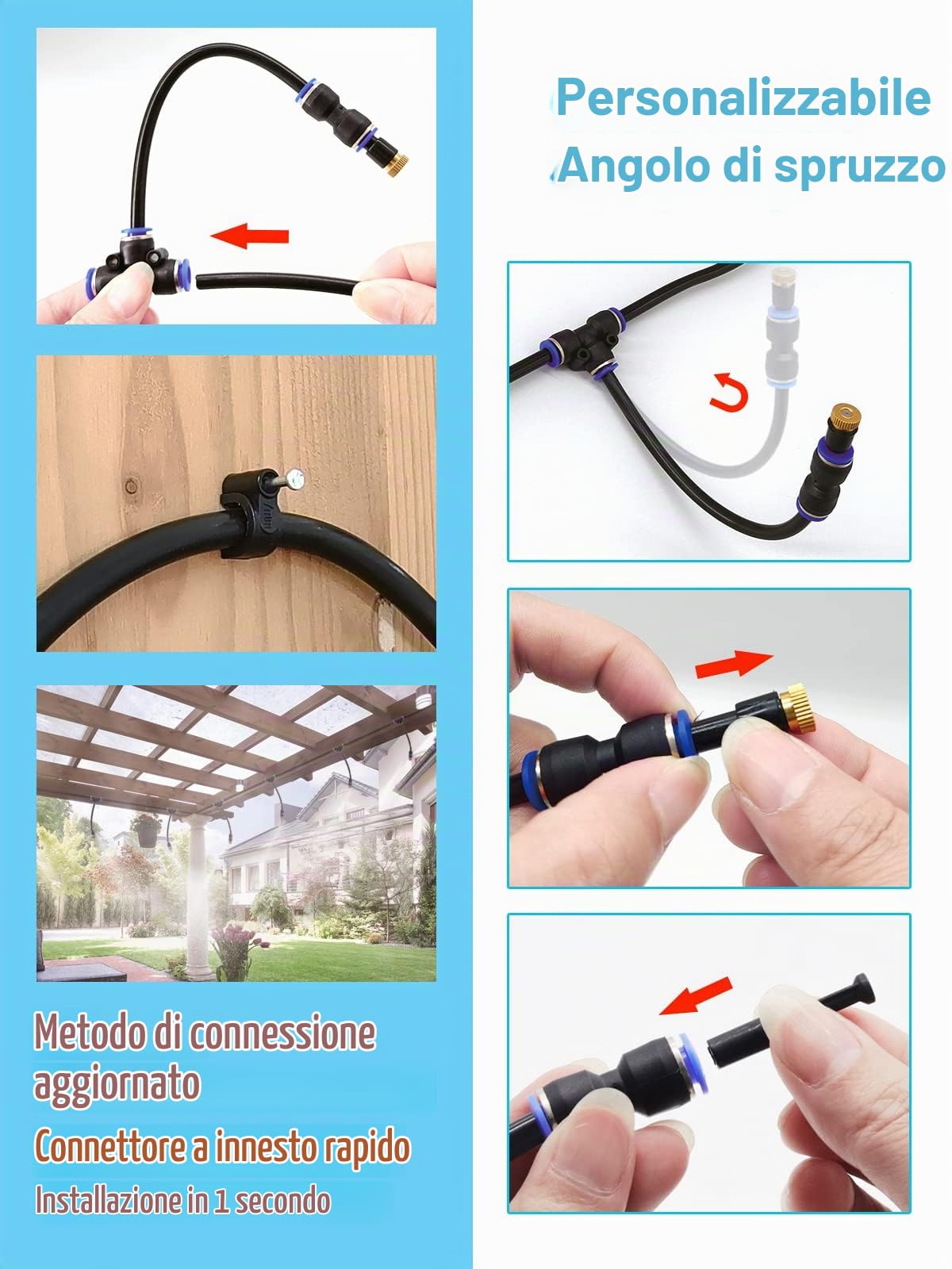 Nebbia spray per esterni, 20 m, sistema di irrigazione a spruzzo con ugelli per nebbia, raffreddamento per serre, giardino, terrazza, serra